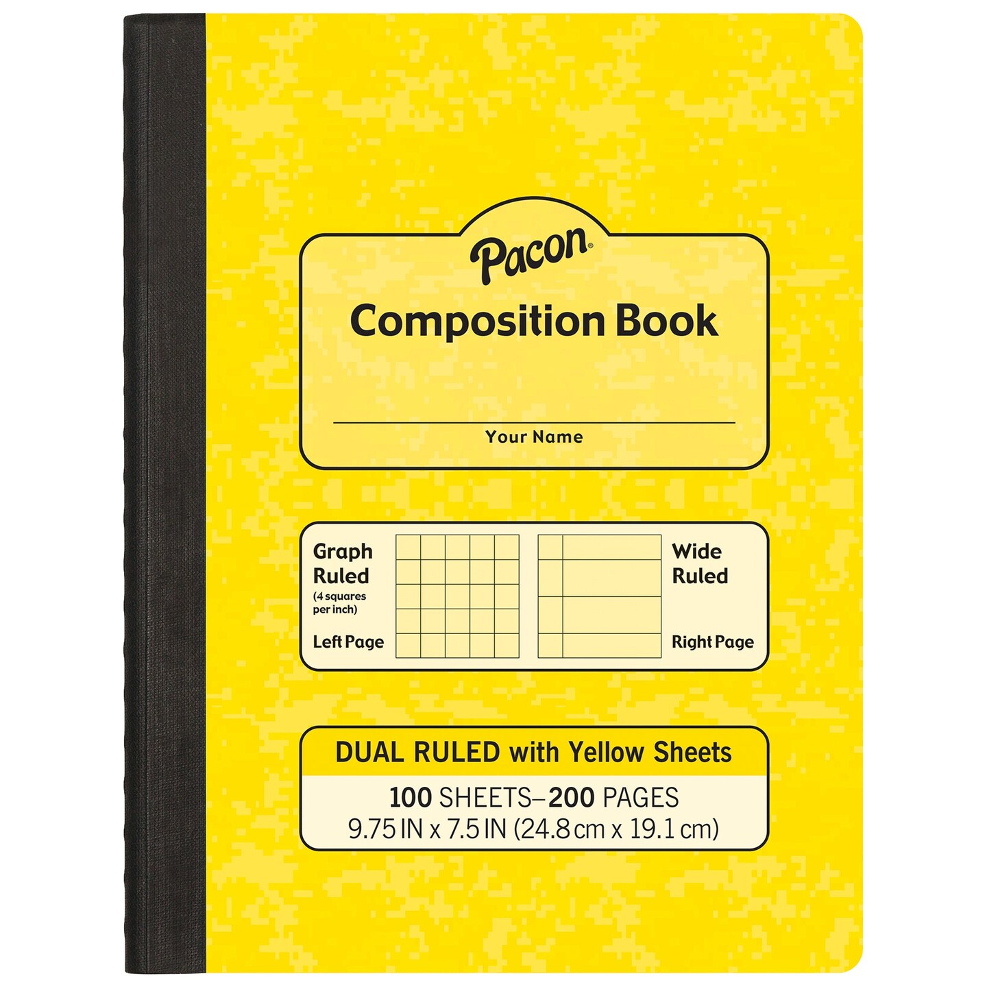 Dual Ruled Composition Book, Yellow, 1/4 in grid and 3/8 in (wide) 9-3/4&#x22; x 7-1/2&#x22;, 100 Sheets, Pack of 6