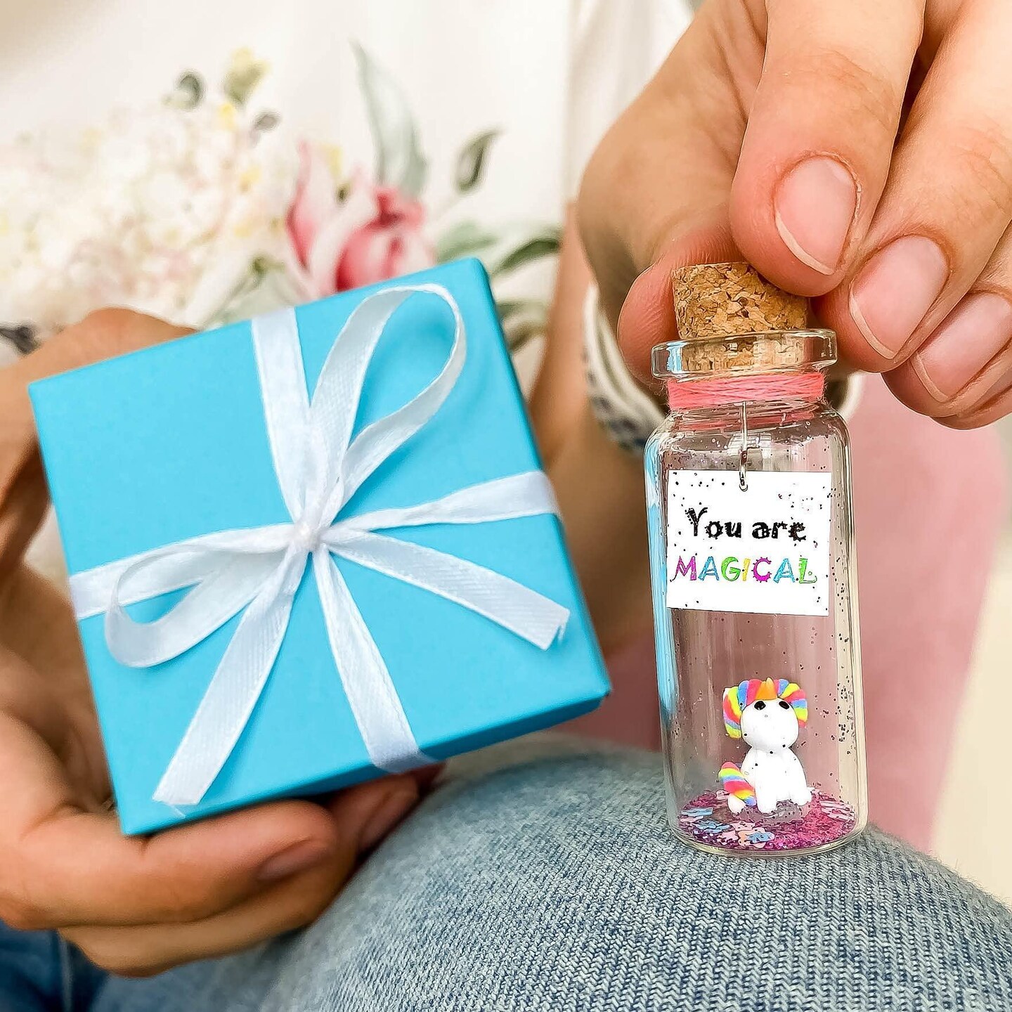 Tiny Magical Message in a Bottle Gift Idea   Classy Inspirational Gifts for Him and Her   Unique Presents for Women and Men (Rainbow Unicorn   You Are Magical in Teal Gift Box)