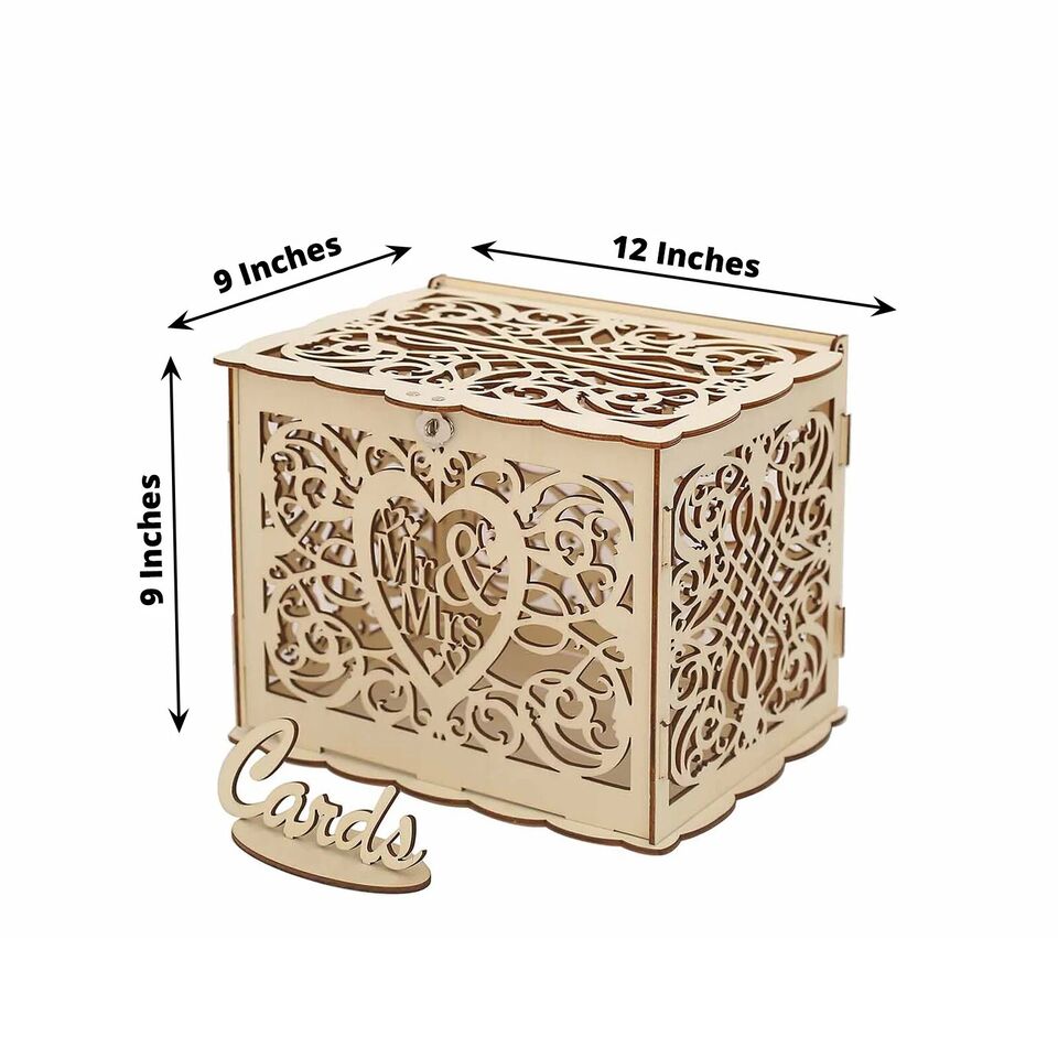 Natural Wood Mr & Mrs Laser Cut Wedding Gift Money Card Box SIGN STAND