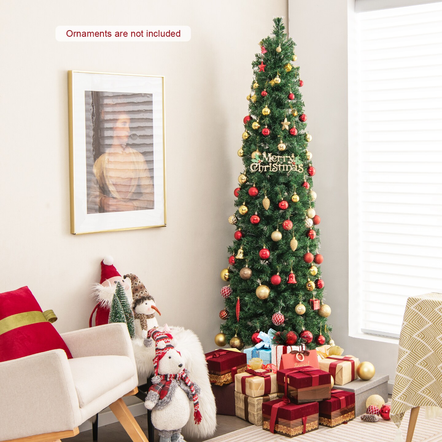 Pre-lit Christmas Pencil Tree With Colorful Fiber Optics Green