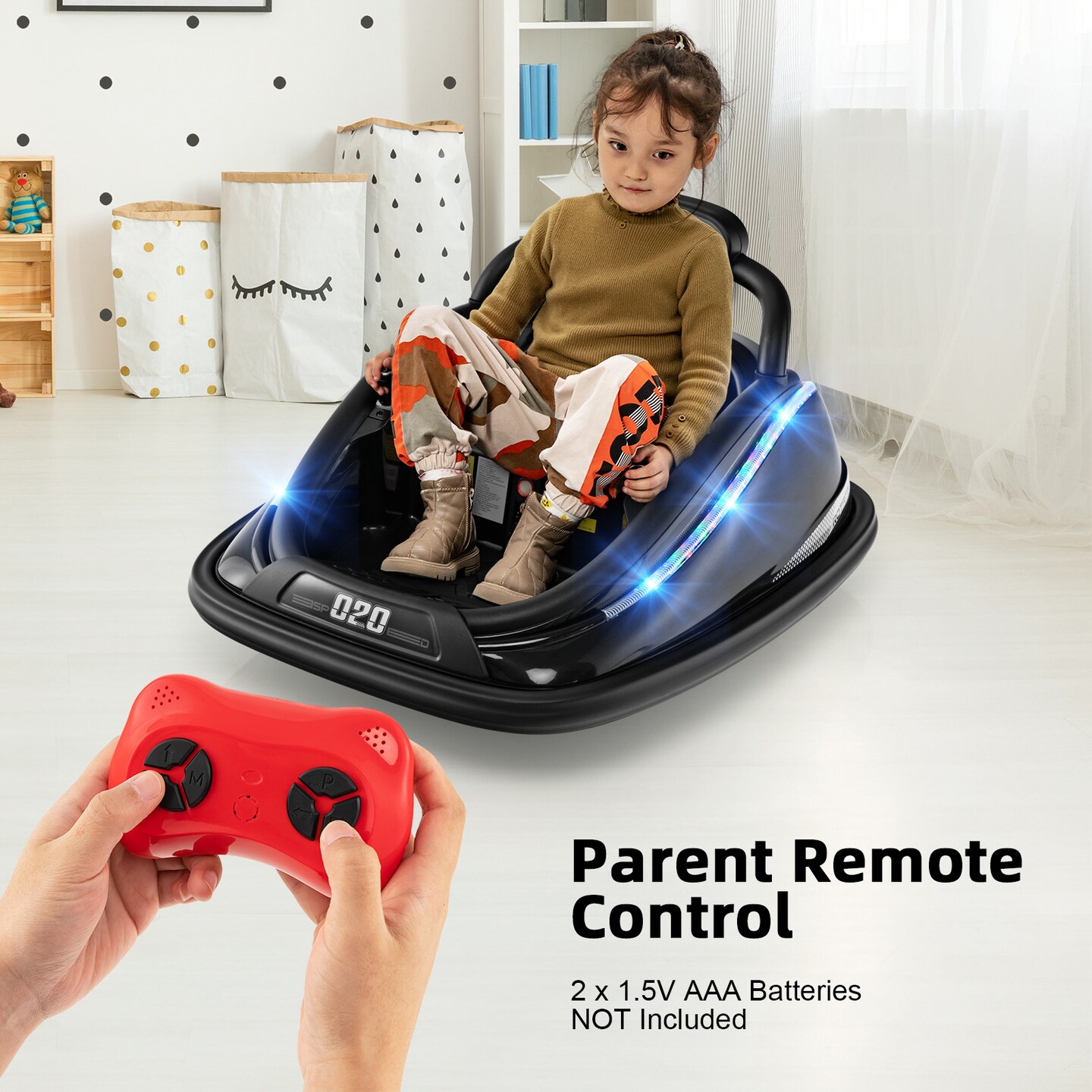 12v Kids Bumper Car Ride On Toy With Remote Control And 360 Degree Spin Rotation