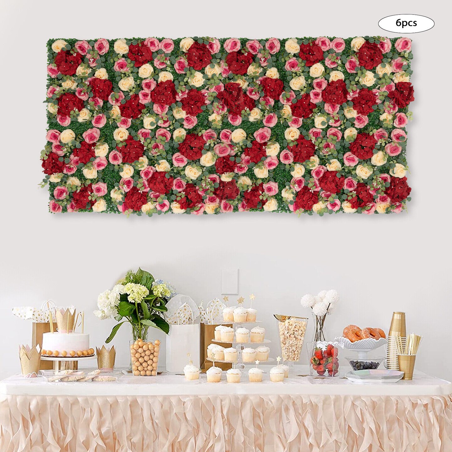 Kitcheniva Artificial Hydrangea Flower Wall Panel Backdrop 6 Pcs