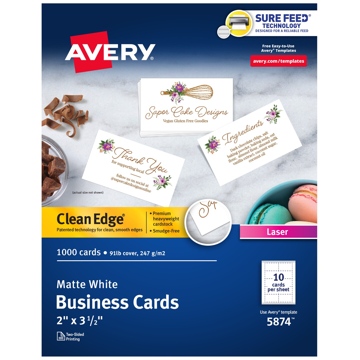 Avery Clean Edge Printable Business Cards with Sure Feed Technology, 2 ...