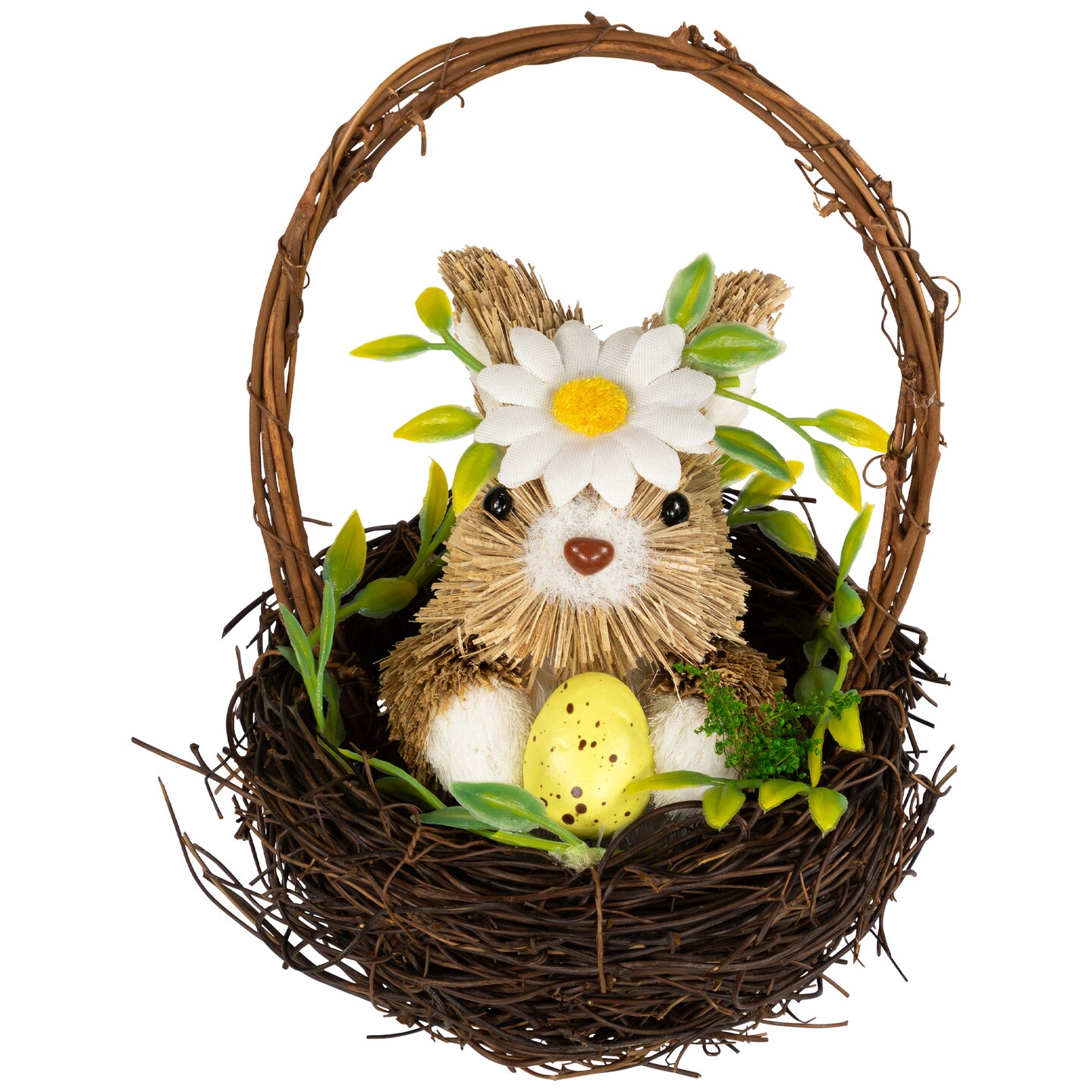 Northlight Rabbit with Twig Basket Easter Decoration - 7&#x22;