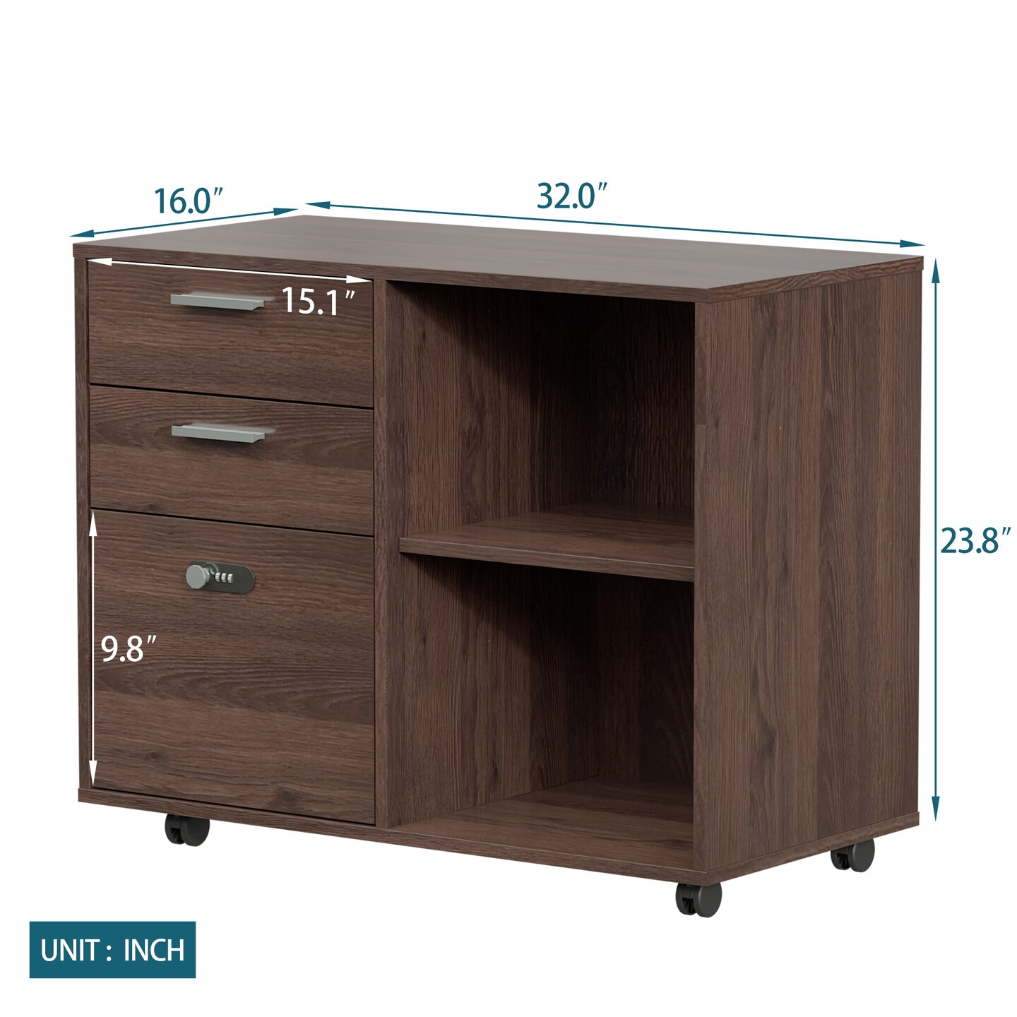 Office Wooden File Cabinet with coded Lock Drawer with Open Storage Shelves