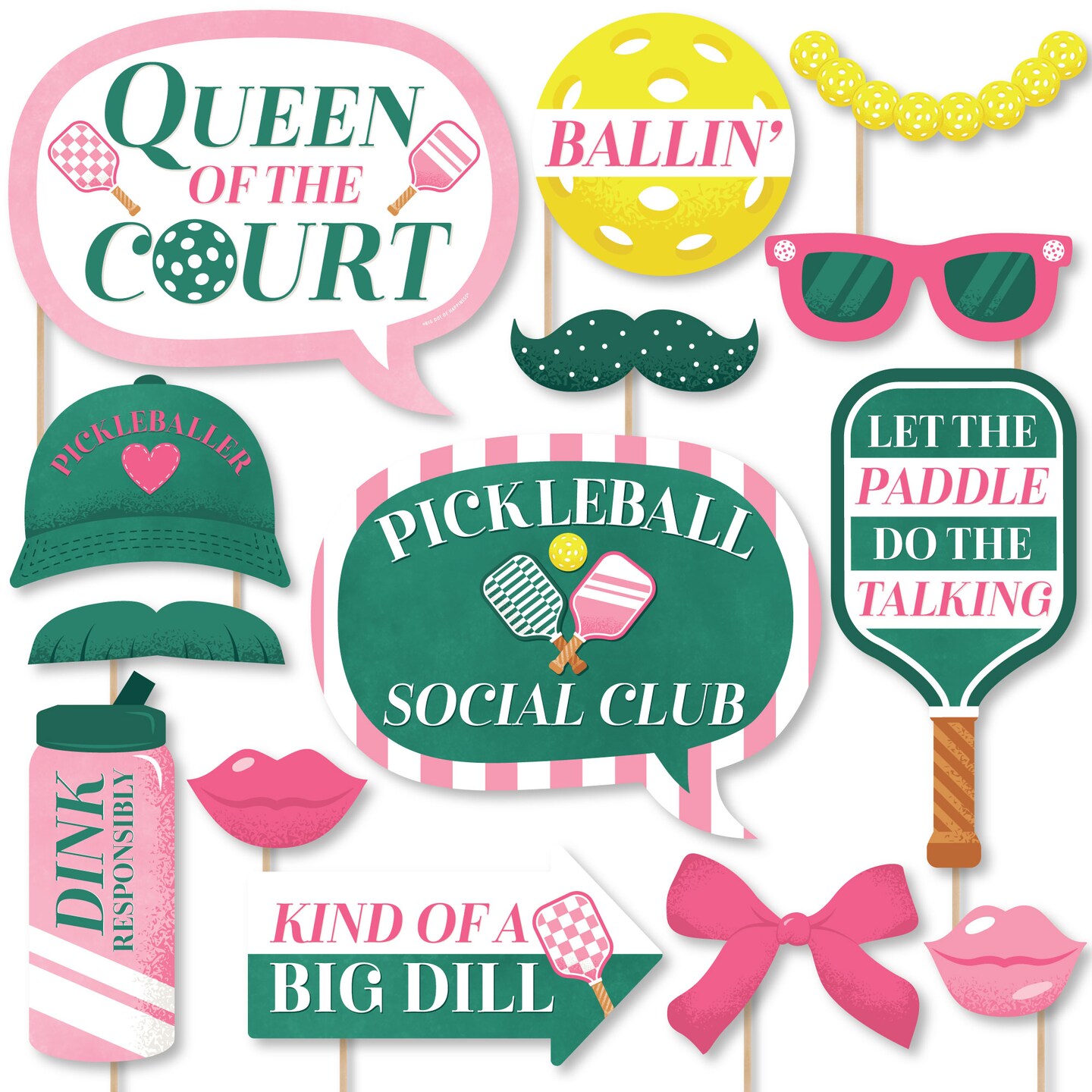 Big Dot of Happiness Pink Pickleball - Country Club Party Photo Booth Props Kit - 20 Count