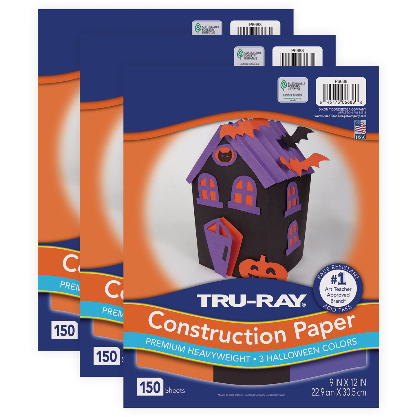 Construction Paper Halloween, Black, Orange, Purple, 9&#x22; x 12&#x22;, 150 Sheets Per Pack, 3 Packs