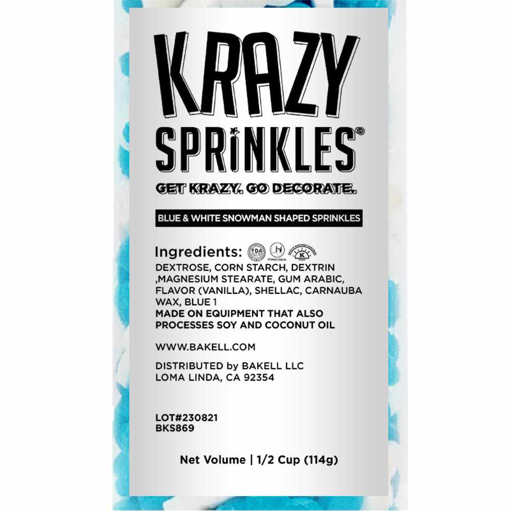 Krazy Sprinkles - Blue and White Snowman (1/2 Cup, 1x Jar) for Cakes, Ice Cream & Cookies