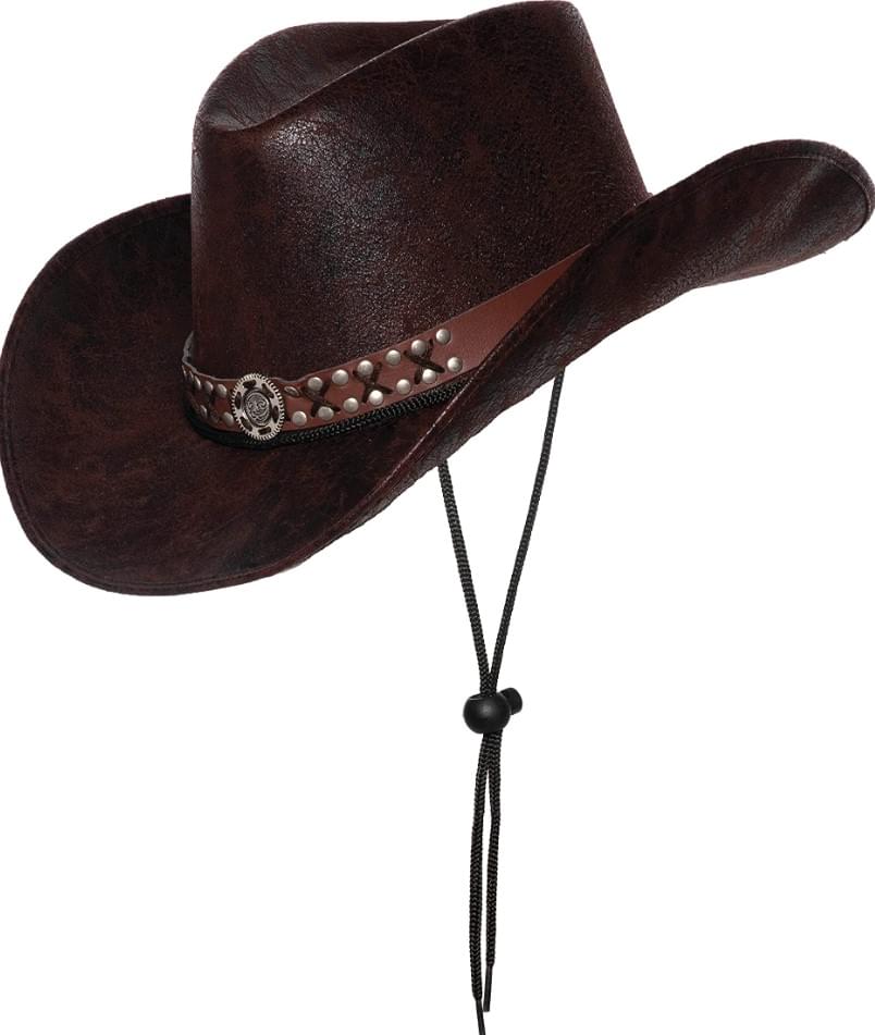 Dark Brown Silver Stud Cowboy Hat Adult Costume Accessory