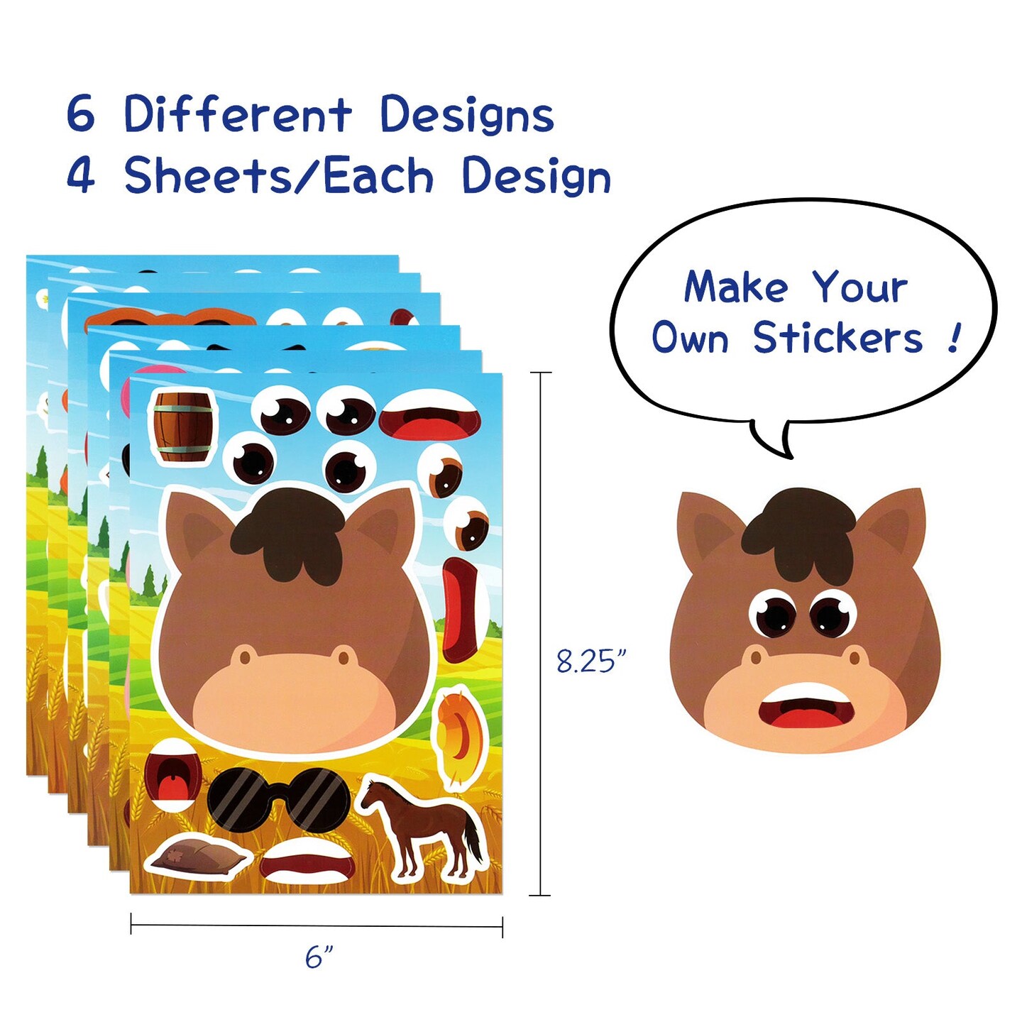 Wrapables Make Your Own Sticker Sheets, DIY Make a Face Animal, Food, Party Favor Stickers (24 Sheets)