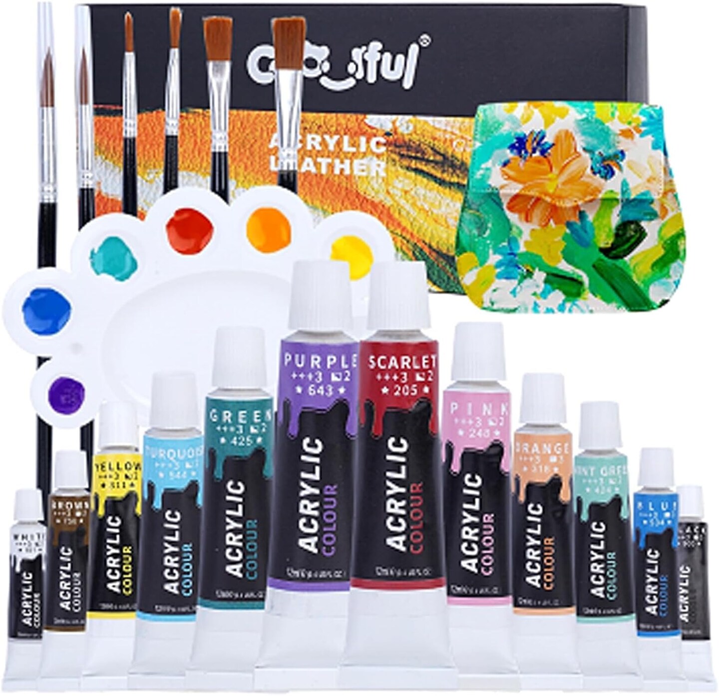 Colorful Acrylic Leather Paint for Shoe Painting- 12 Colors Leather Paint for Bag & Wallet Decor, Leather Jacket Care, Crafts DIY & Customizing Leather Projects