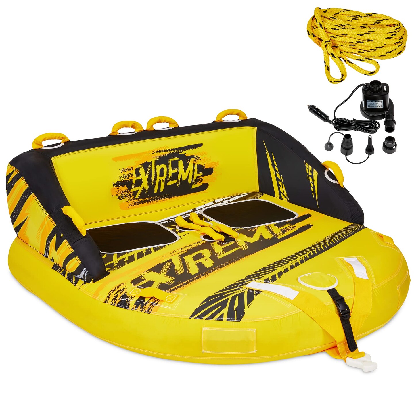 Sunny & Fun Boat Tubes and Towables, Water Tube for Boating with Air Pump & Tow Rope Included, Yellow