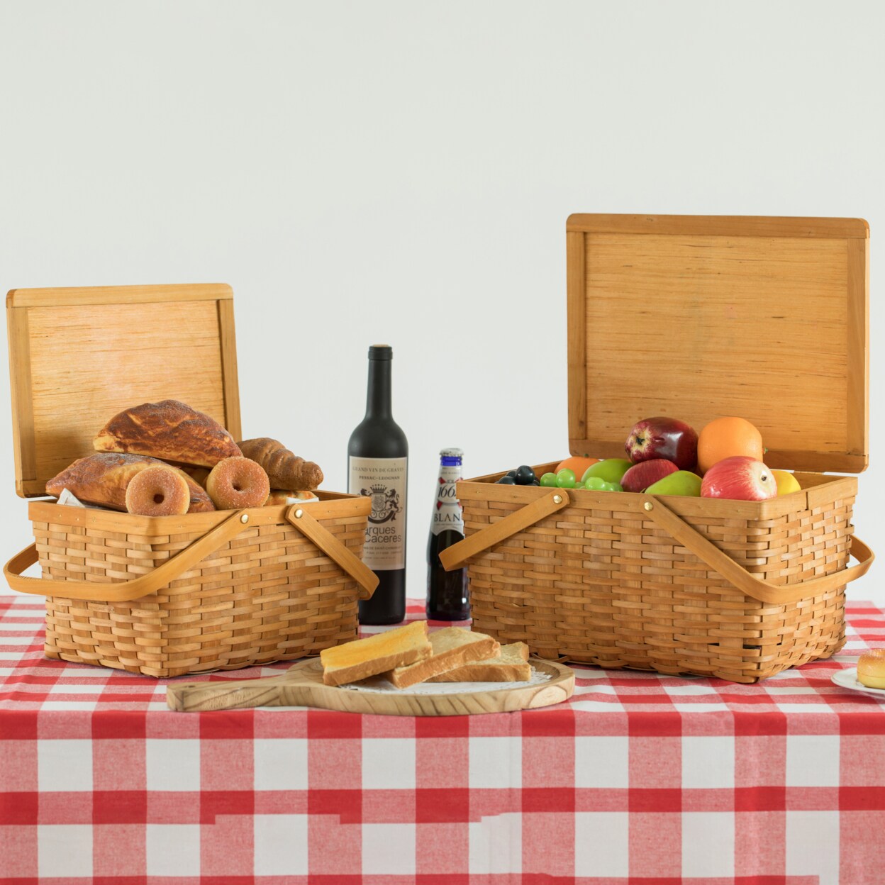 Woodchip Picnic Storage Basket With Cover Large Small Movable Handles Camping Outdoor