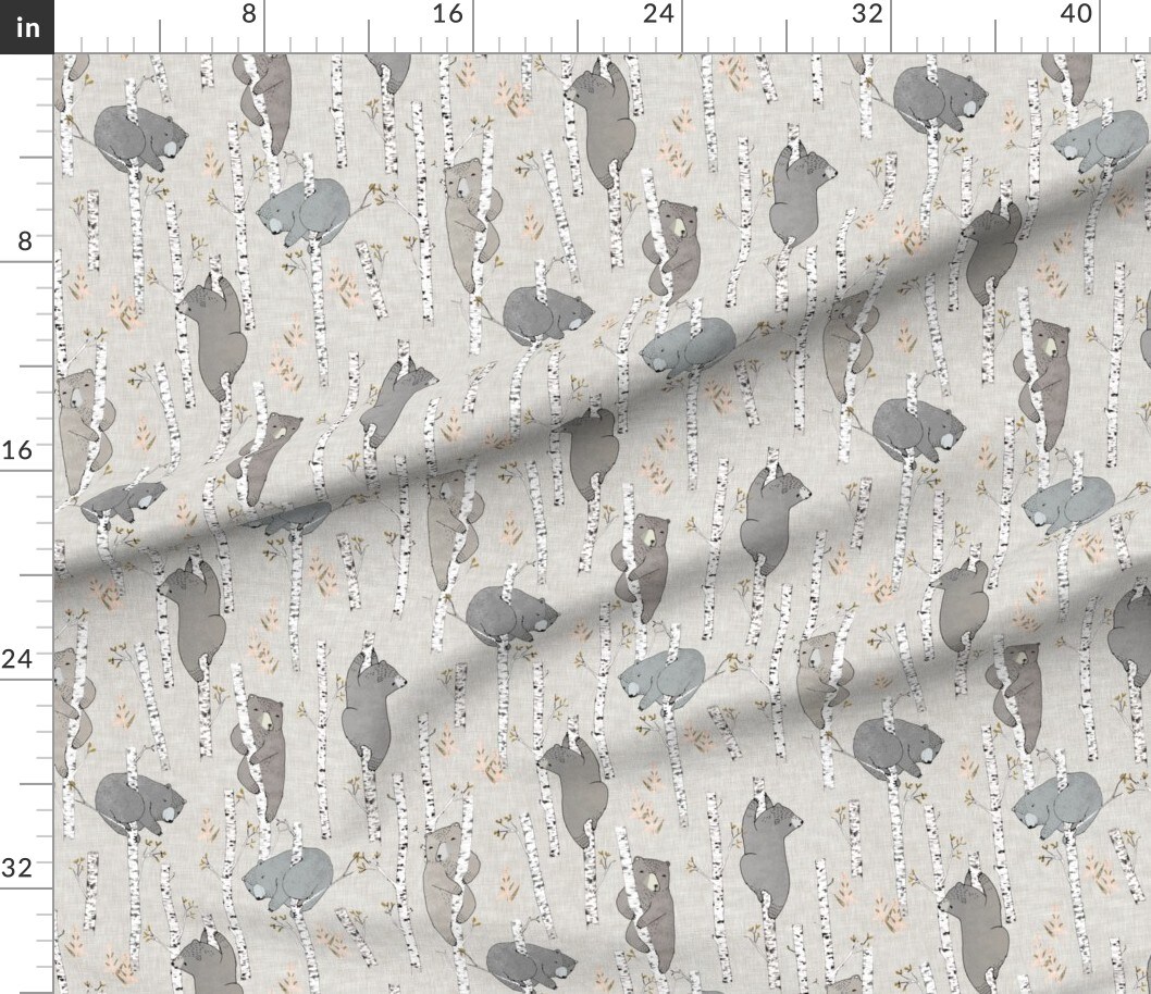 Petal Signature Cotton by the Yard or Fat Quarter Baby Bear Woodland Forest Neutral Earth Tone Whimsical Bears Custom Printed Fabric by Spoonflower