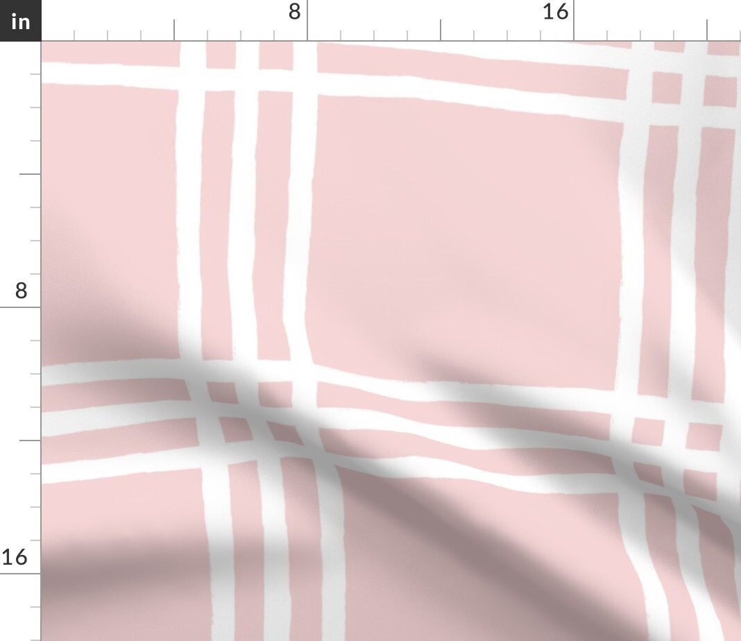 Pink Plaid Windowpane Check Pastel Traditional Large Scale Custom Printed Fabric by Spoonflower Various Fabrics by the Yard or Fat Quarter