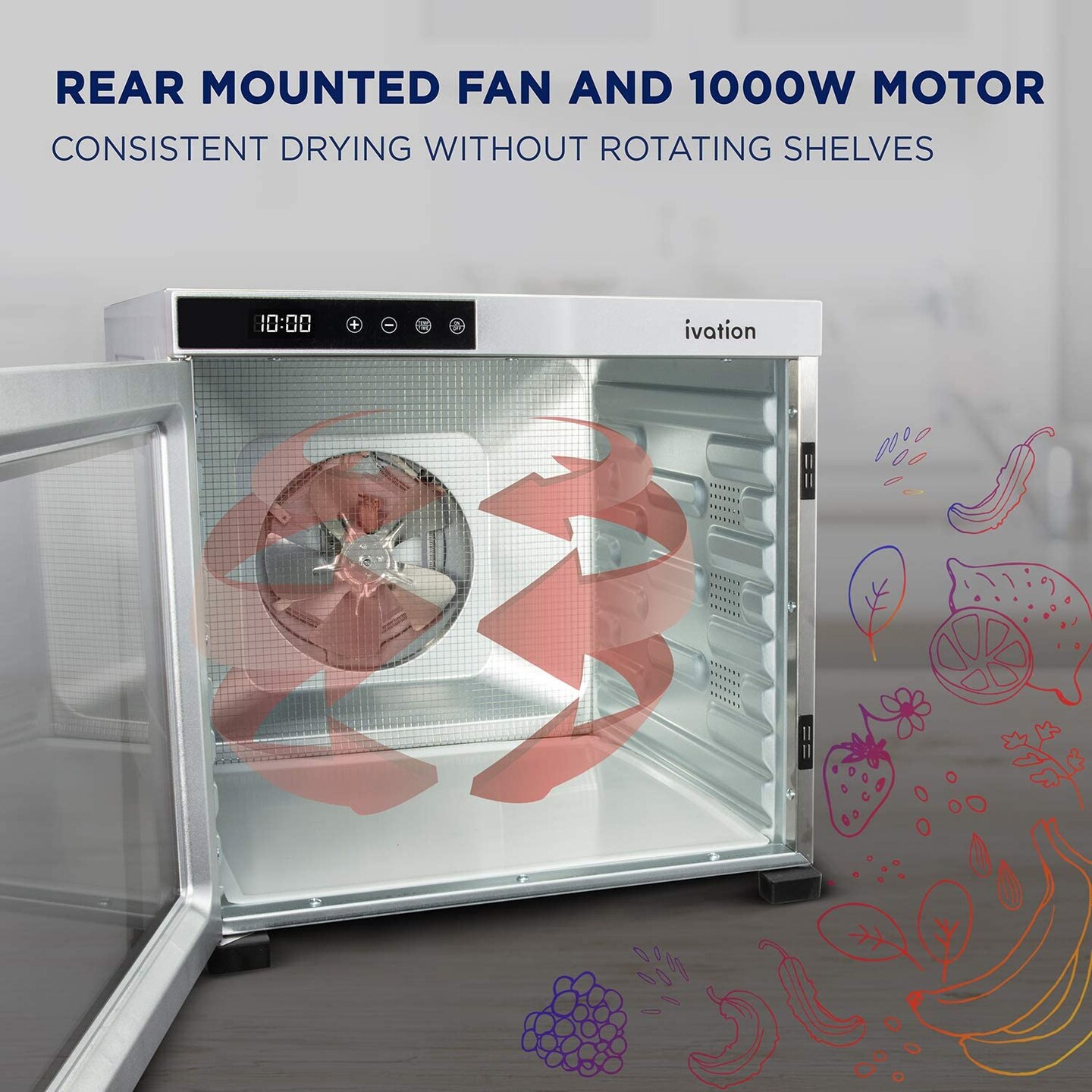 Ivation, Stainless Steel Tray Food Dehydrator For Snacks, Fruit &#x26; Beef Jerky