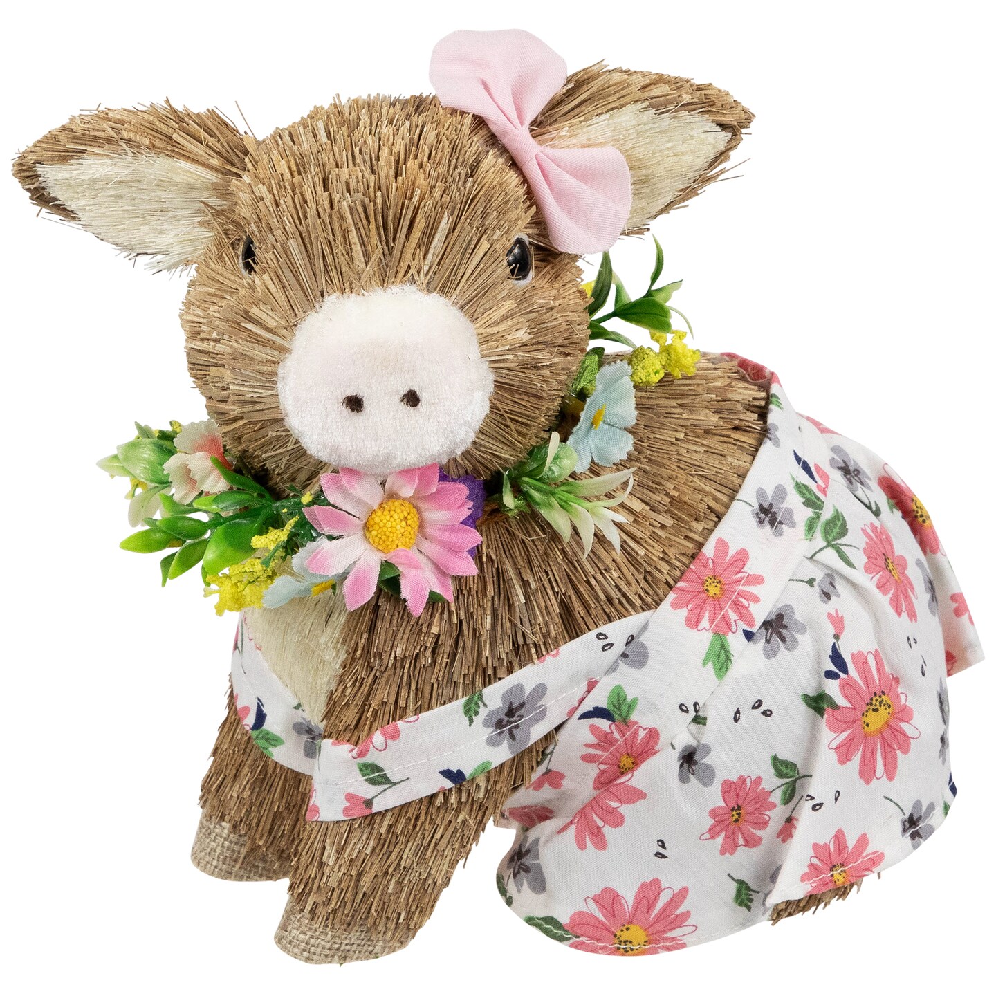 Northlight Girl Piglet with Floral Dress Spring Figurine - 7&#x22;