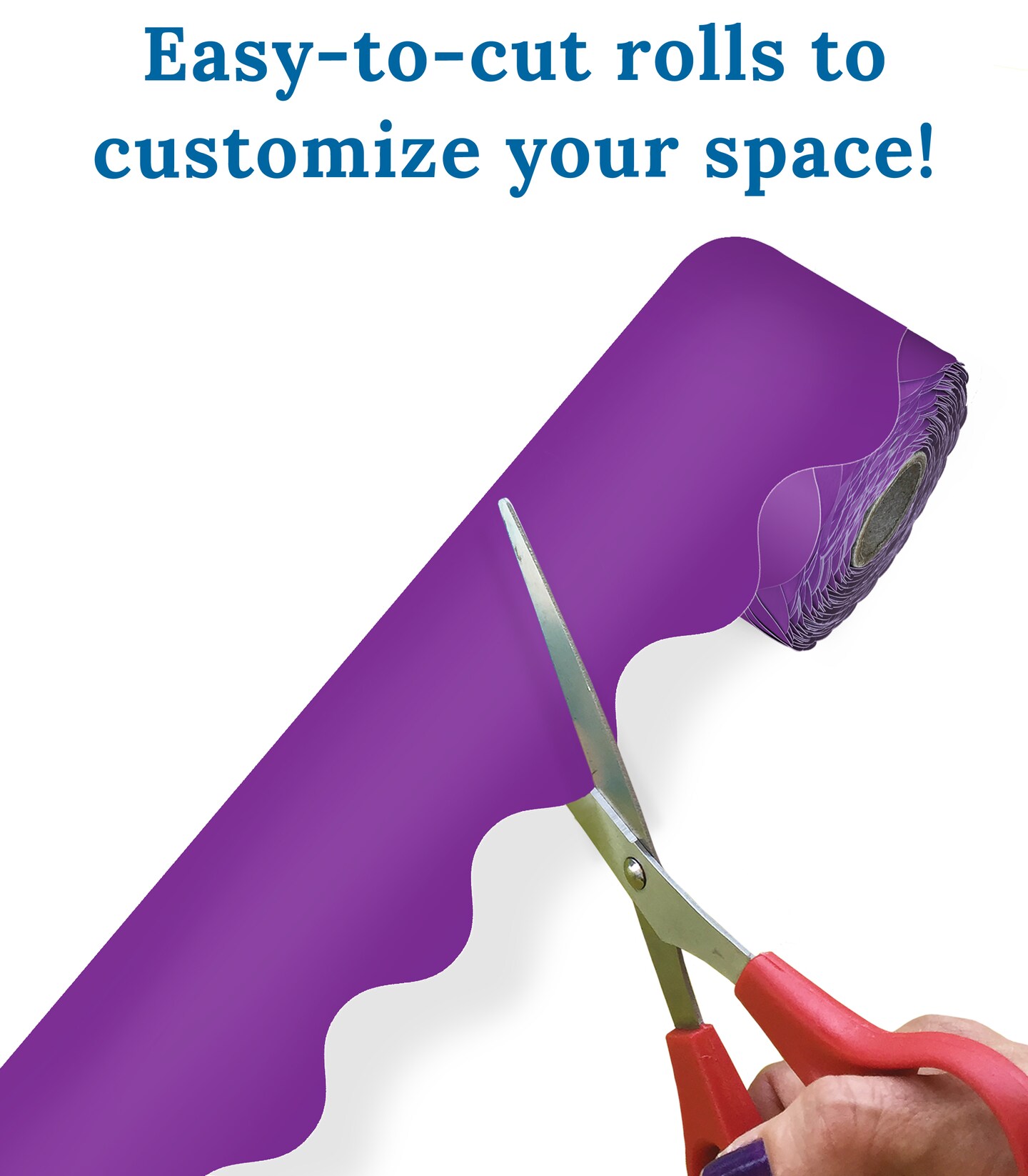 Carson Dellosa 65Ft of Purple Bulletin Board Borders, 1 Roll of Scalloped Trim for Rolling Whiteboard, Cork and Posterboard, Party, Office Decorations, and Classroom Decor