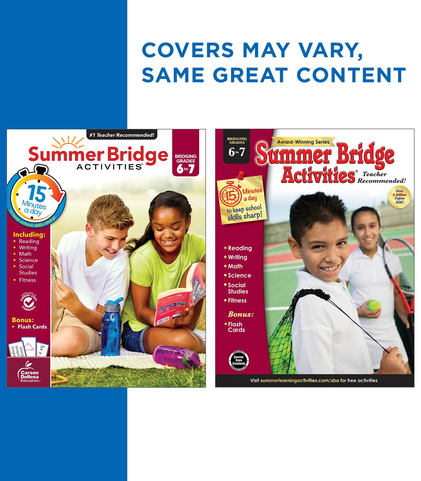 Summer Bridge Activities 6th to 7th Grade Workbooks All Subjects, Middle School Books With Math, Reading Comprehension, Science, Fitness, Social Studies, Writing Practice, and Flash Cards