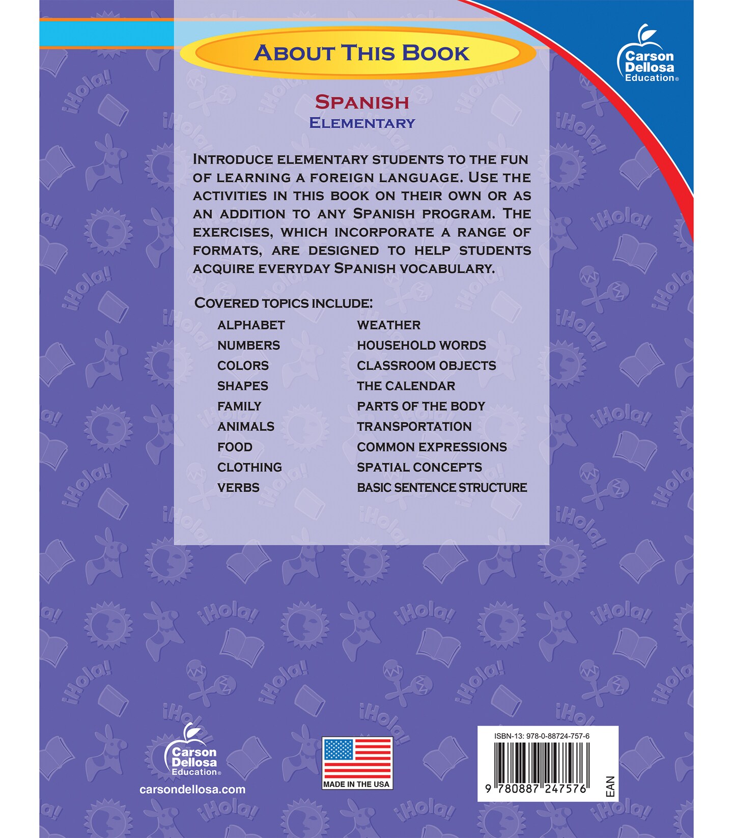 Carson Dellosa Skills for Success Elementary Spanish Workbook, Alphabet, Numbers, Basic Sight Words, Sentence Building Skills, and More, Classroom or Homeschool Curriculum