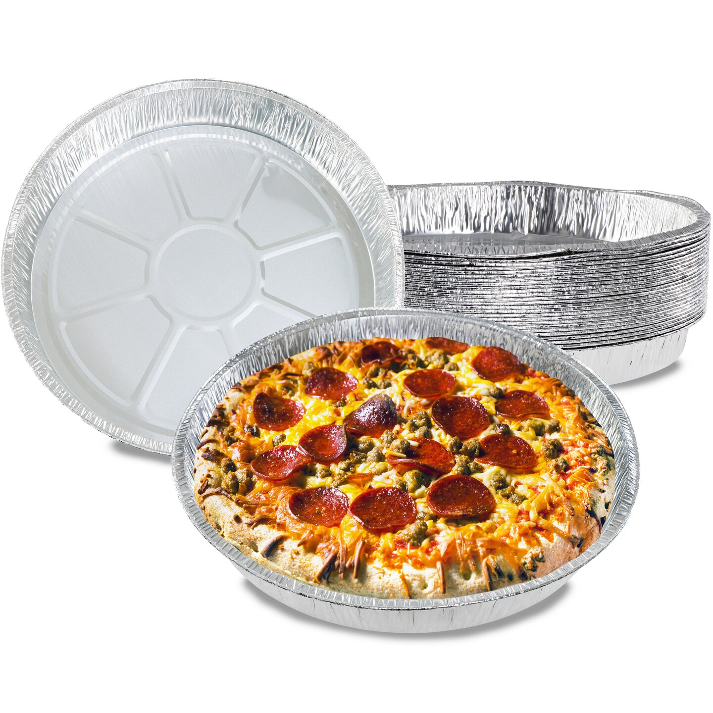 Lot45 Aluminum Foil 12in Disposable Pie Pans - 25pc Deep Dish Foil Pizza Pan Set