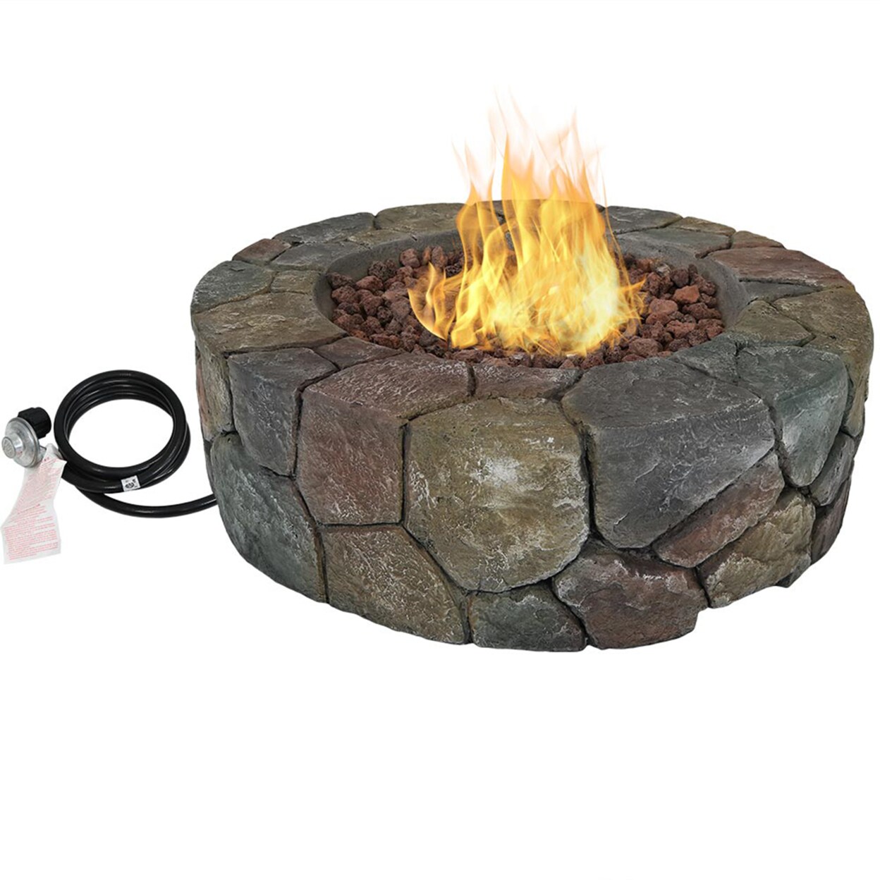 Sunnydaze   30 in Cast Stone Propane Gas Fire Pit Table with Lava Rocks