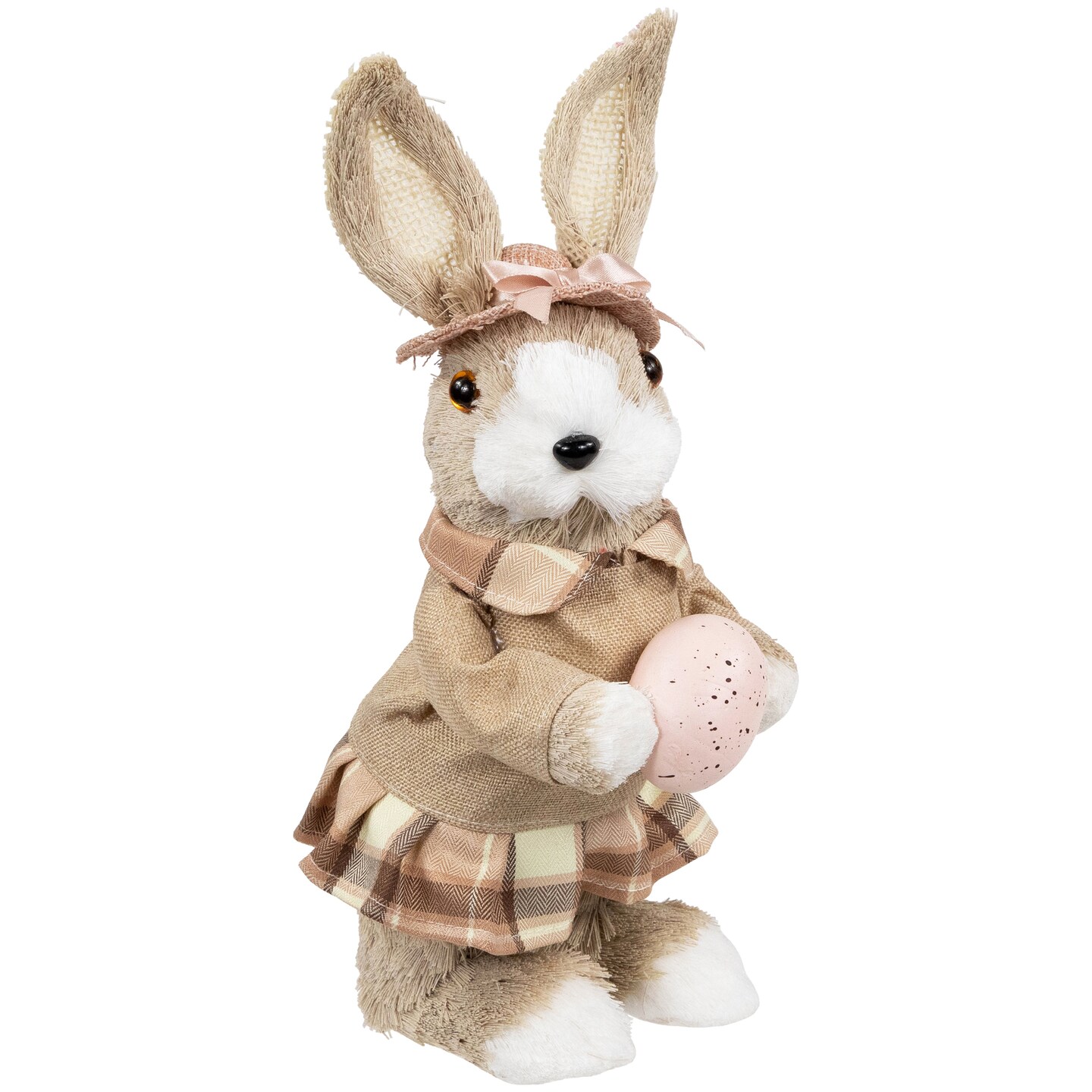 Northlight Girl Easter Rabbit Figurine with Plaid Dress - 12&#x22; - Beige