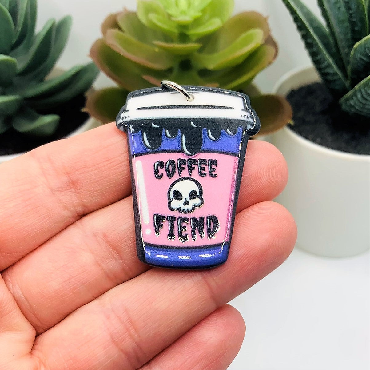 1, 4 or 20 Pieces: Pink Goth Coffee Fiend Halloween Charms - Double Sided