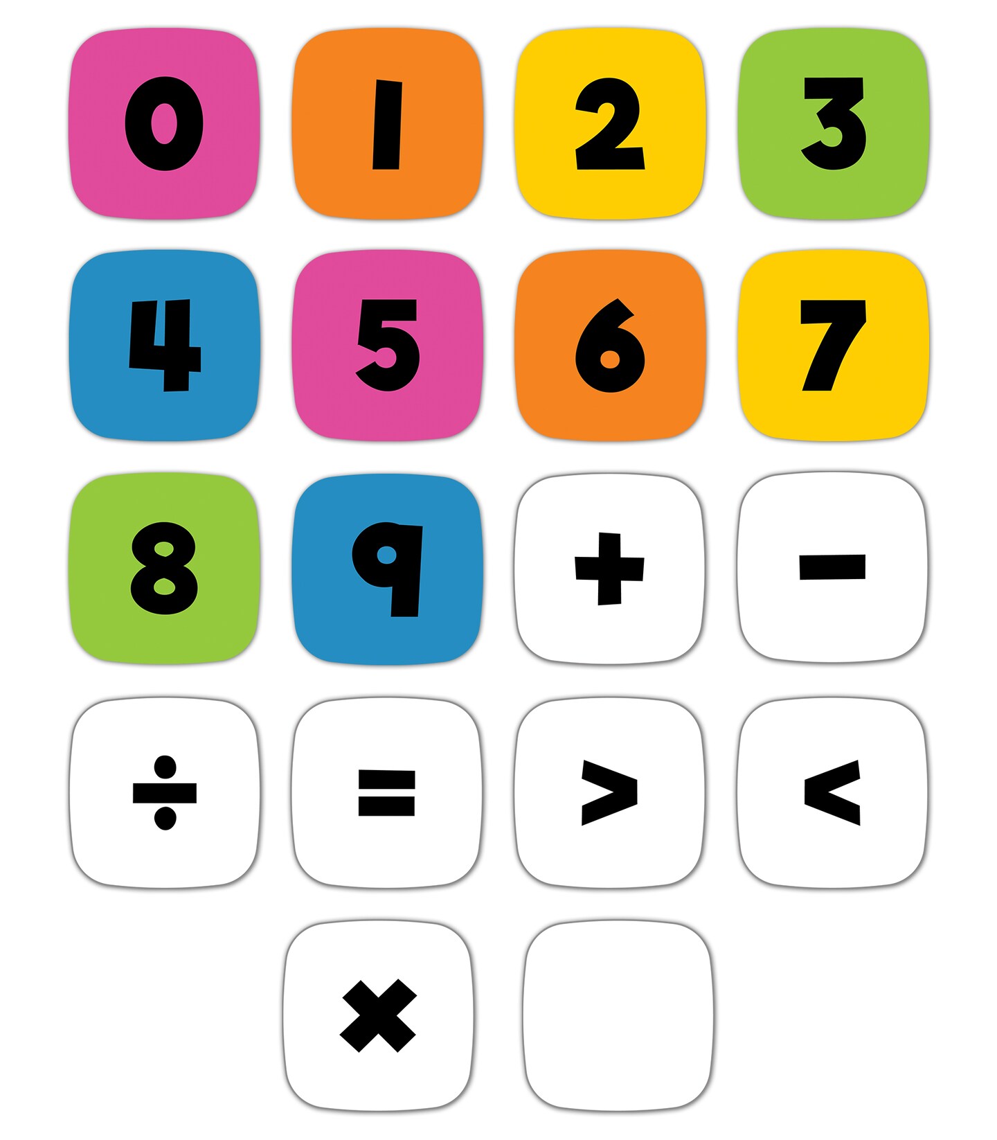 Edu-Clings Silicone Center Numbers and Operations Manipulative&#x2014;Grades K-3 Math Manipulatives With Numbers, Addition, Subtraction, Multiplication, Division, Equal, Greater/Less Than Symbols (30 pc)