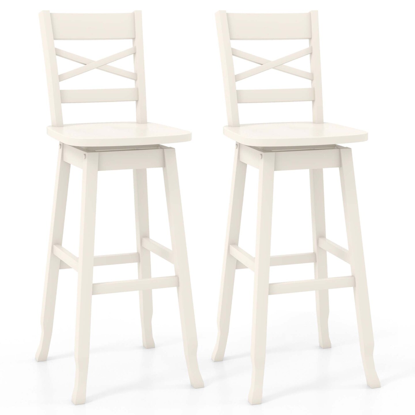Costway 2 PCS 24"/30" Counter/Bar Height Stool Rubber Wood Swivel Bar Stool with Inclined Backrest Cream