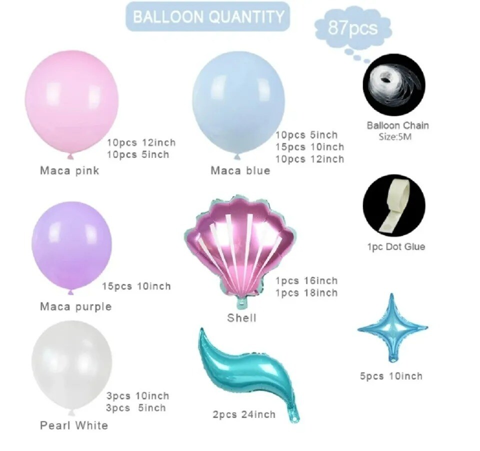 87 Mermaid Tail Balloon Garland Arch - Mermaid Theme Birthday Party Decoration