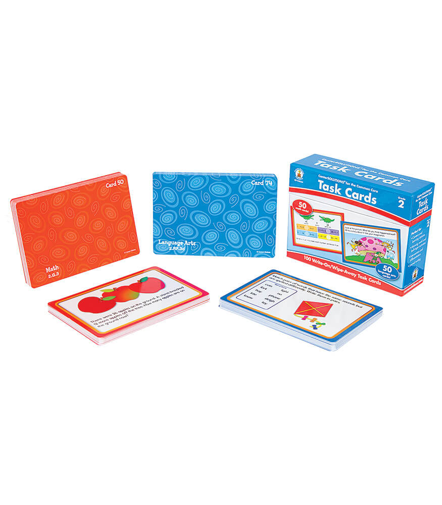 Carson Dellosa 2nd Grade Task Flash Cards, 100 Dry Erase Mathematics and ELA Flashcards, Common Core Learning Resources, Language Arts and Math Manipulatives for Kids Ages 7-8