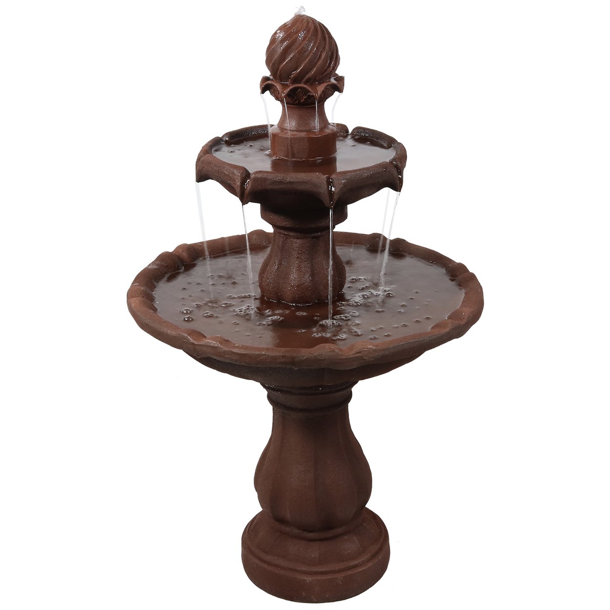 Sunnydaze Resin Outdoor 2-Tier Solar Water Fountain With Battery - Rust