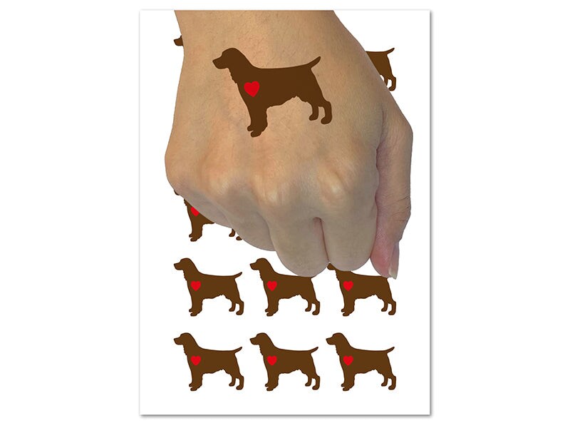 English Springer Spaniel Dog with Heart Temporary Tattoo Water Resistant Fake Body Art Set Collection (1 Sheet)