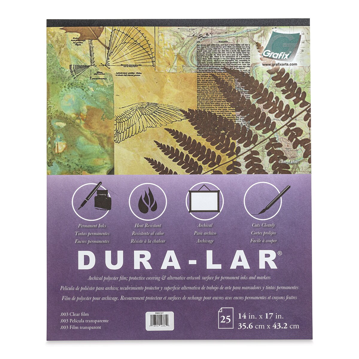 Grafix Dura-Lar Clear Acetate Alternative - 14&#x22; x 17&#x22; x .003&#x22;, Pad, 25 Sheets