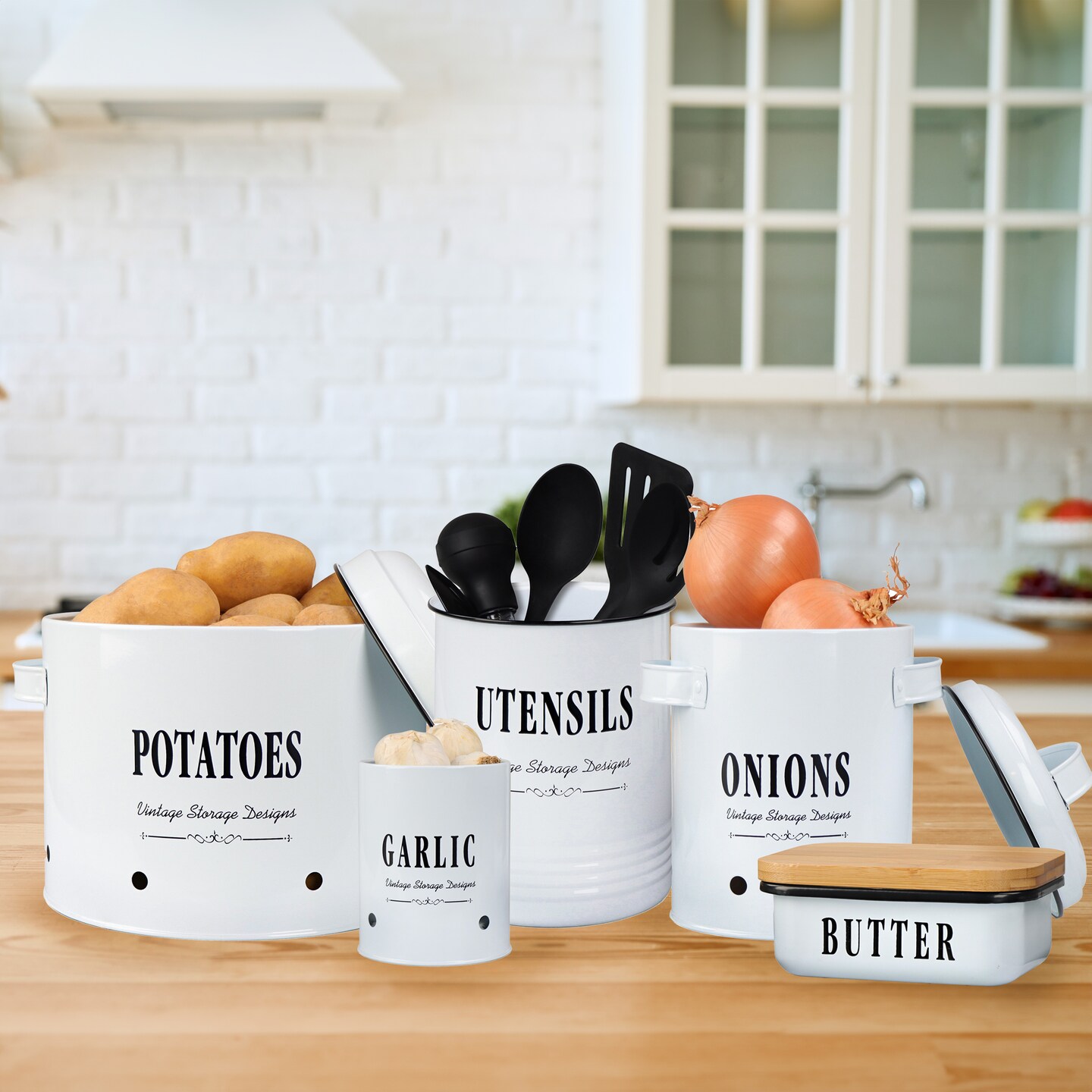 7Penn Cooking Utensil Holder - Covered Butter Dish - Garlic Onion Potato Storage