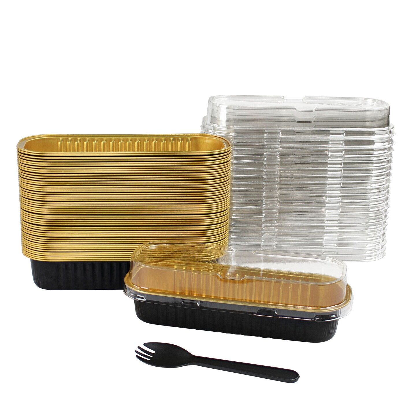 Spec101 Mini Loaf Pans with Lids and Spoons - Black 50pk Aluminum Baking Pans