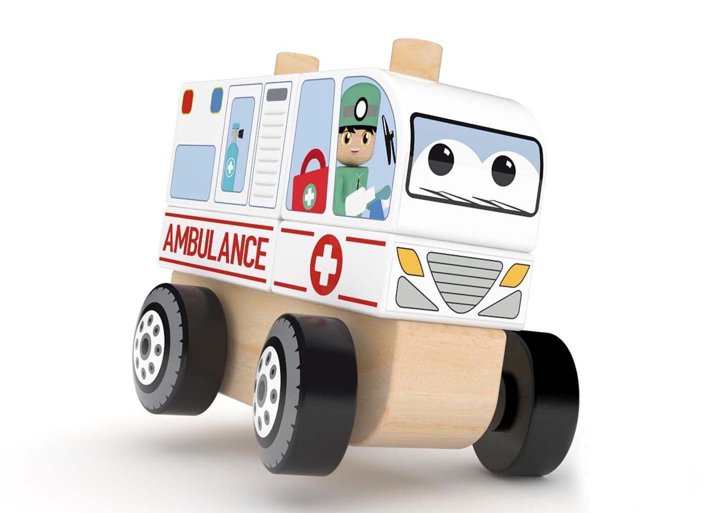 J&#x2019;adore Ambulance Wooden Stacking Toy