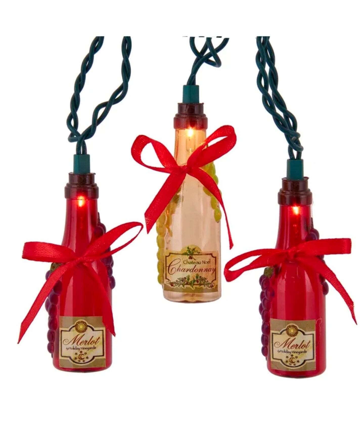 Kurt Adler Wine Bottles Patio Light Set - Red and Pink - 9&#x27; Green Wire - 10ct