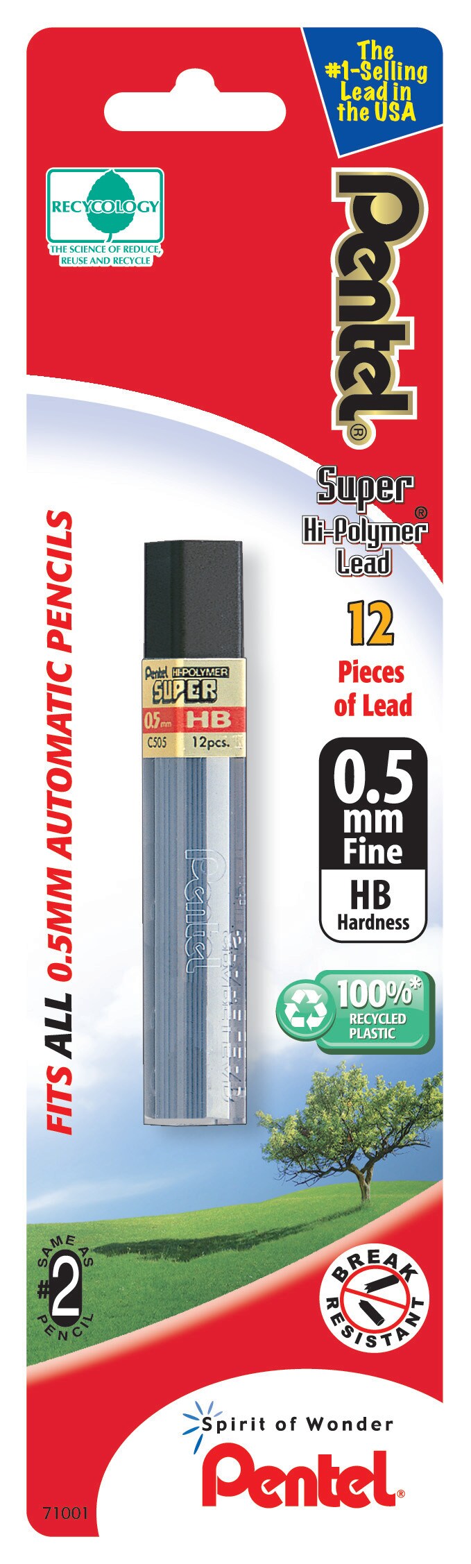 Pentel Super Hi-Polymer Lead Tube Refill, .5mm, HB