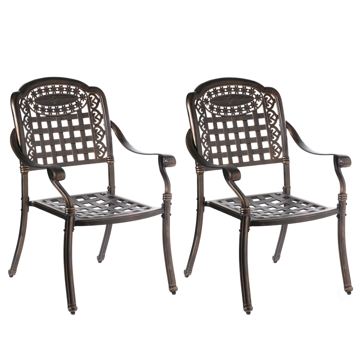 Indoor and Outdoor Bronze Dinning Set 2 Chairs with 1 Table Cast Aluminum.