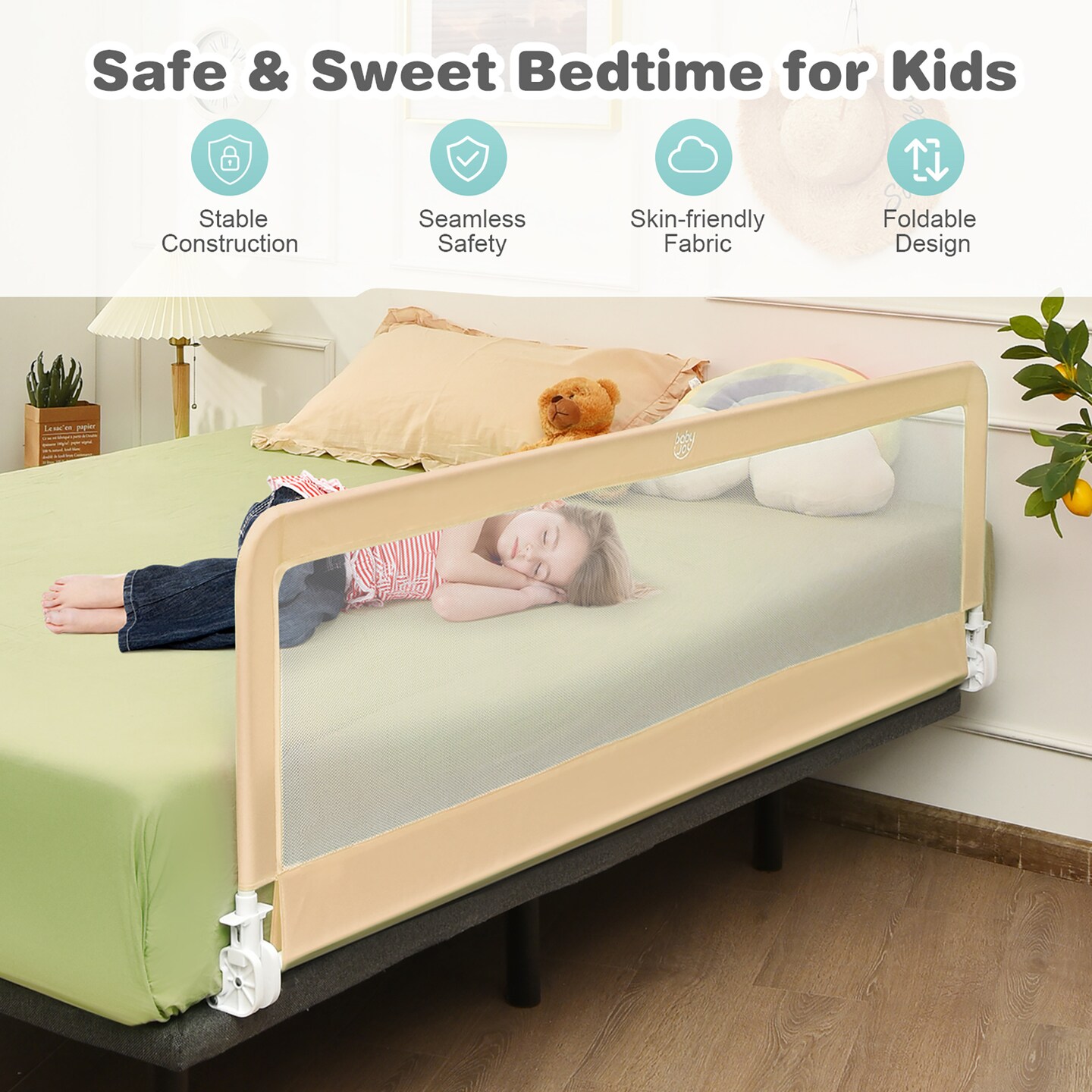Babyjoy 71&#x27;&#x27;Foldable Baby Bed Rail Guard Toddlers Swing Down Safety Bedrail