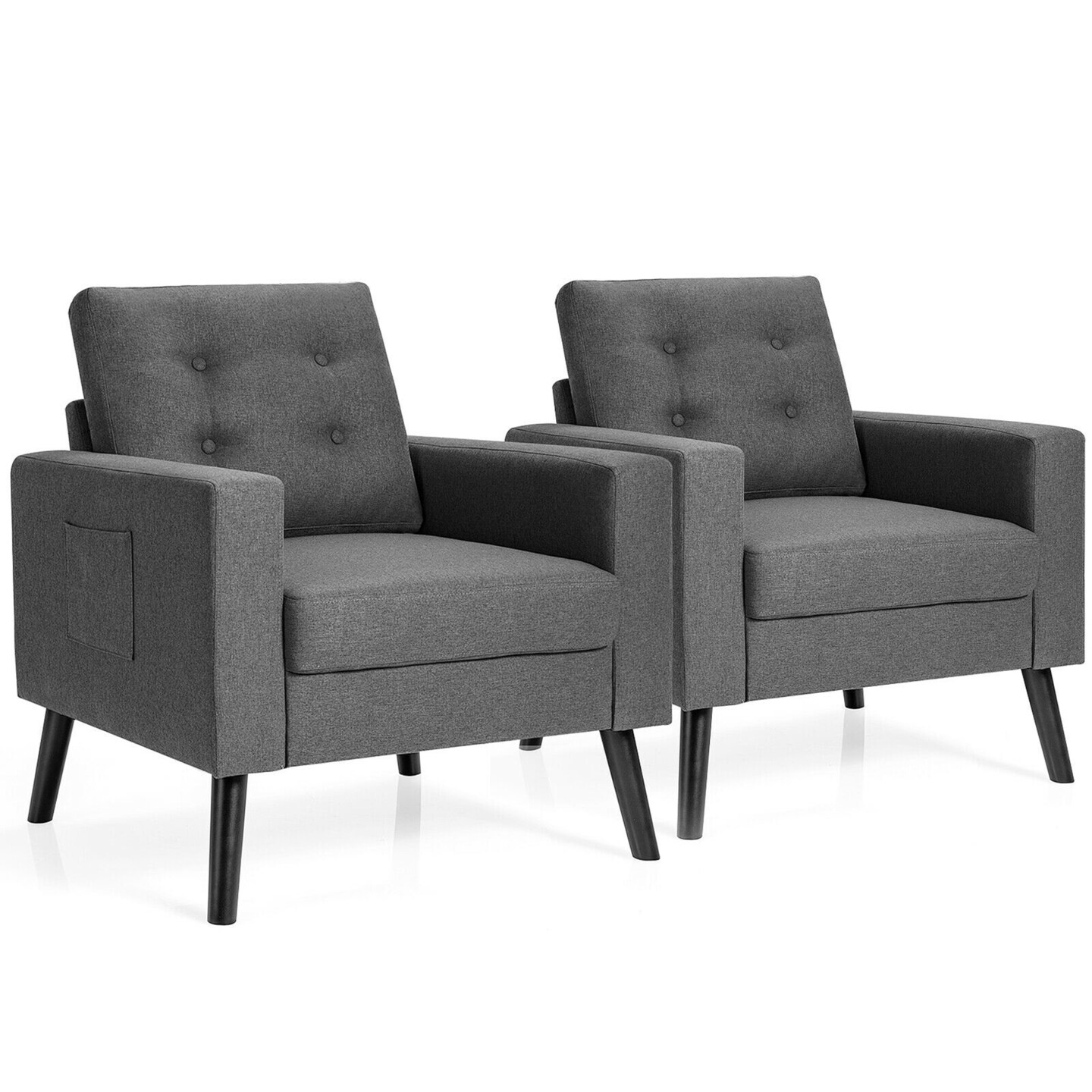 Costway Set of 2 Upholstered Accent Chair Single Sofa Armchair w/ Wooden Legs