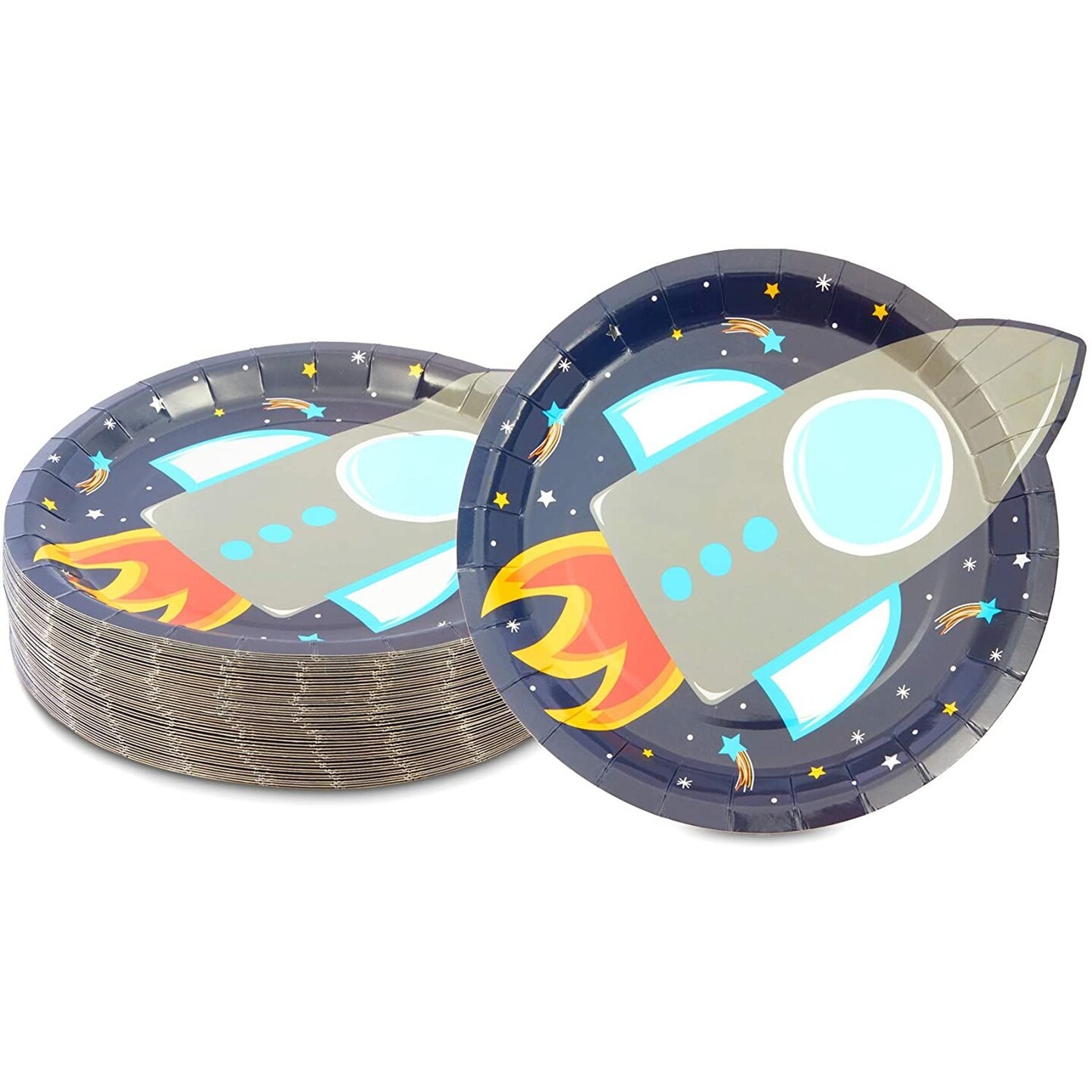 48 Pack Rocket Ship Paper Plates for Kids Outer Space Birthday Party ...