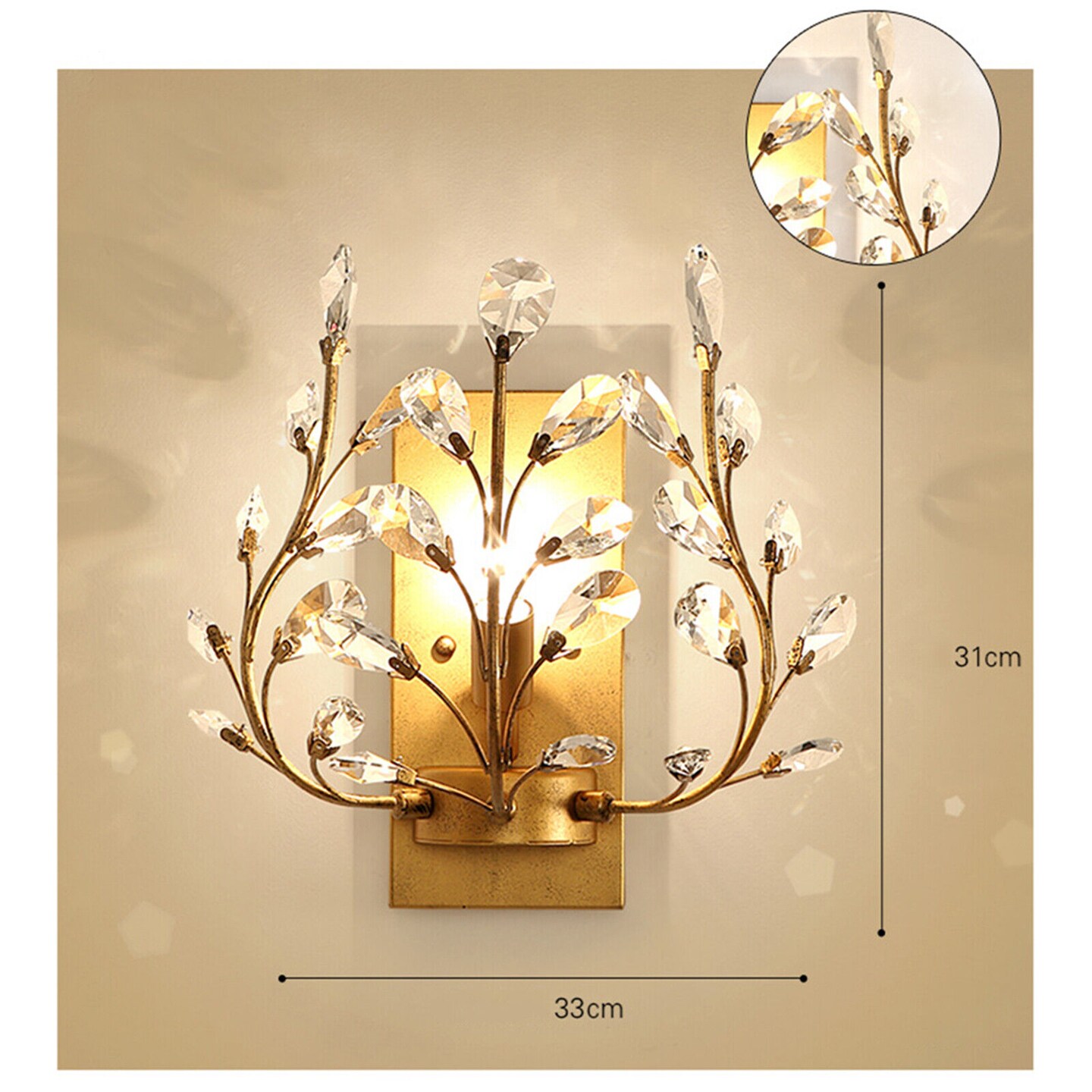 Kitcheniva Luxury Modern Crystal Gold Wall Sconce LIight Fixture