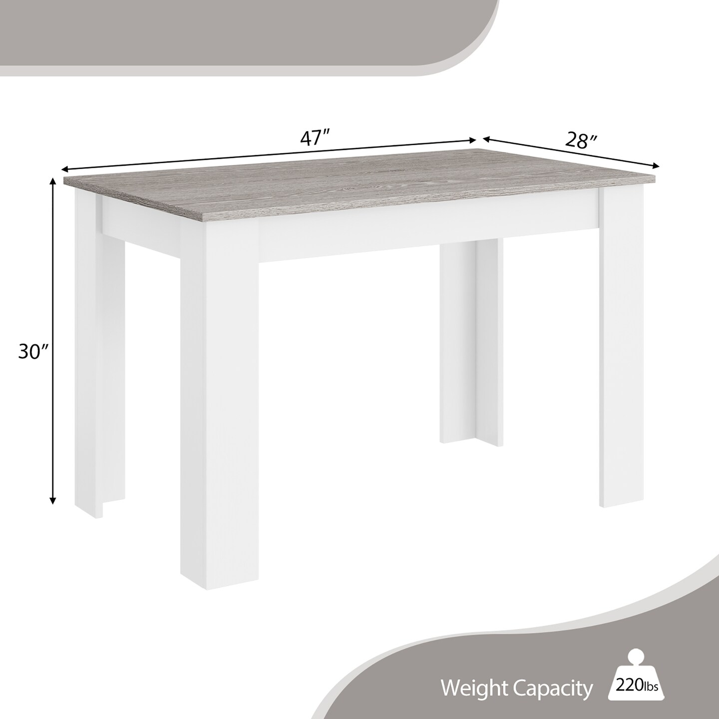 Costway Dining Table 47 Inch Kitchen Dining Table Rectangular for Small Space Dark Gray/Light Gray