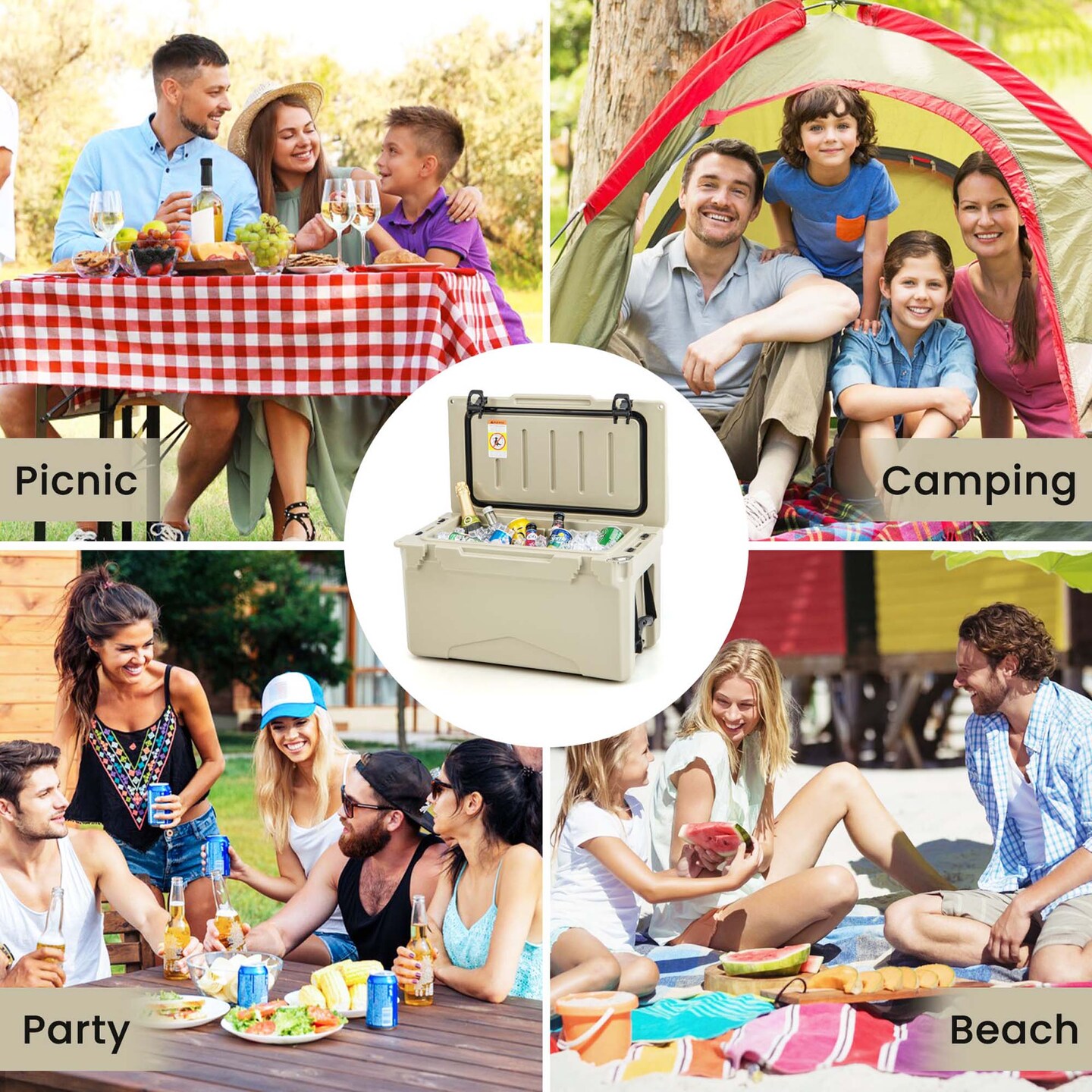 Costway 30 QT Rotomolded Cooler Portable Ice Chest Ice Retention for 5-7 Days Charcoal/Tan