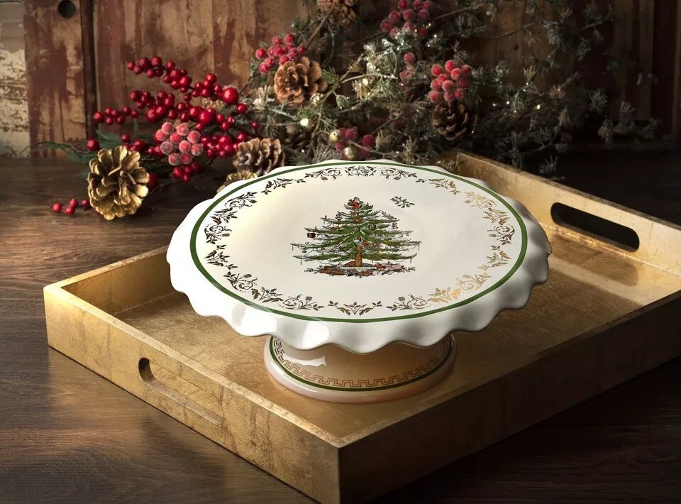 Spode Christmas Tree Gold Cake Stand| Measures 11-inches