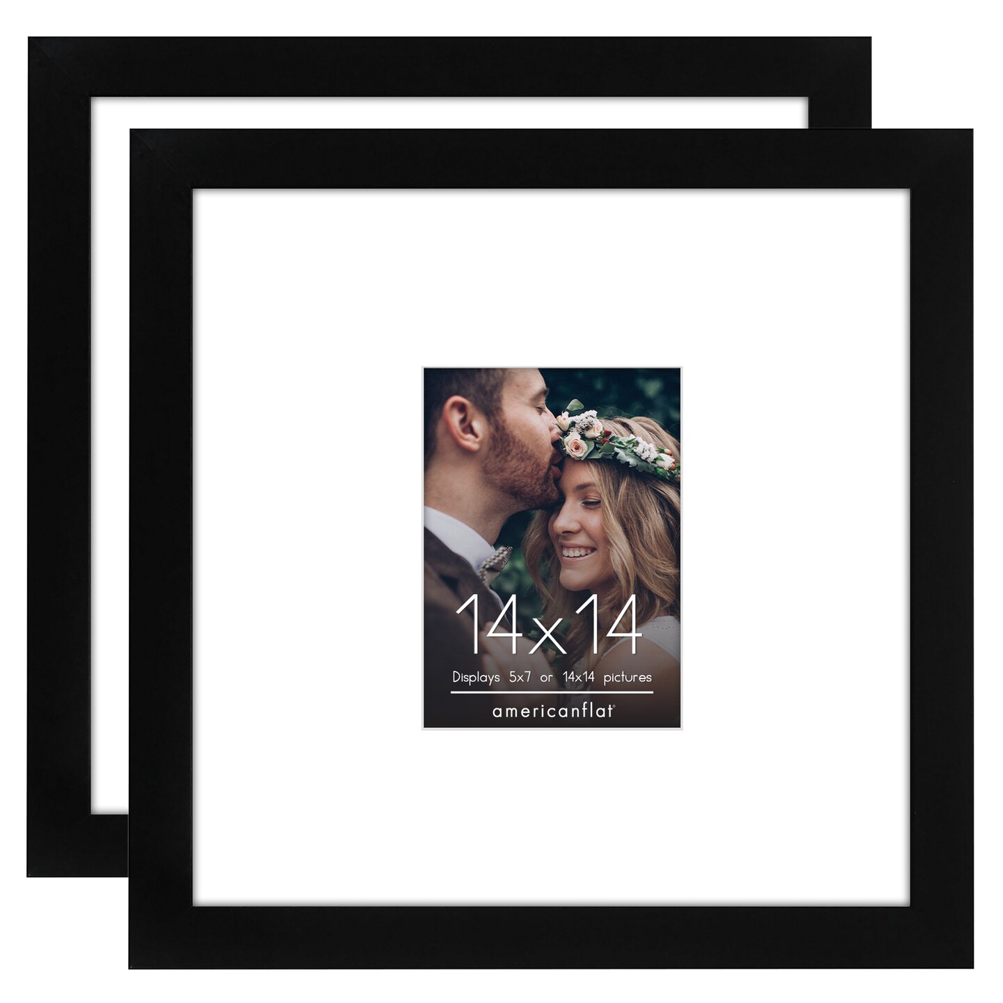 Americanflat 14x14 Wedding Signature Picture Frame - Set of 2 - 5x7 with Mat or 14x14 without Mat - Signature Frame for Celebrations - Shatter Resistant Glass - Hanging Hardware - Black