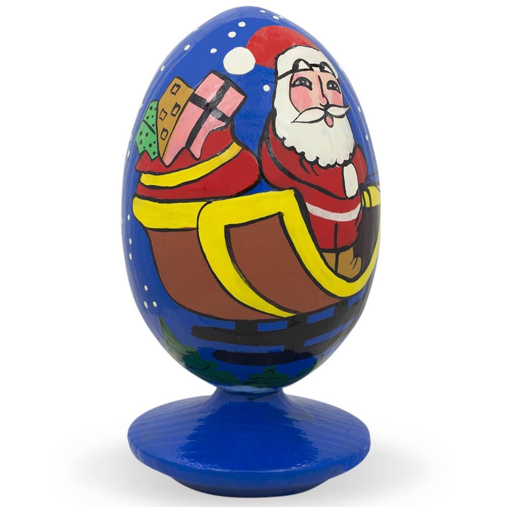 Santa Riding Sleigh with Reindeers Wooden Figurine